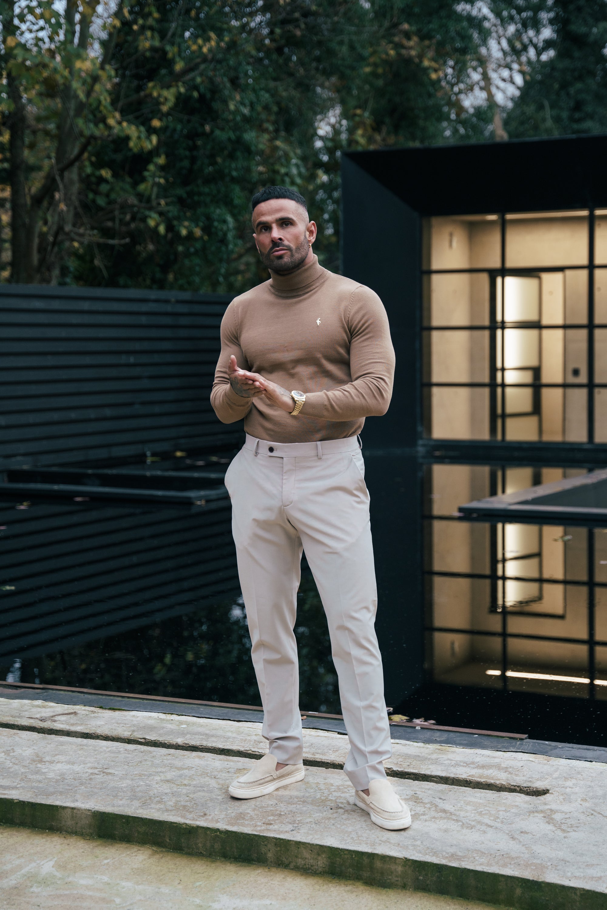 Camel Roll Neck Knitted Jumper With FS Branding - FSN202