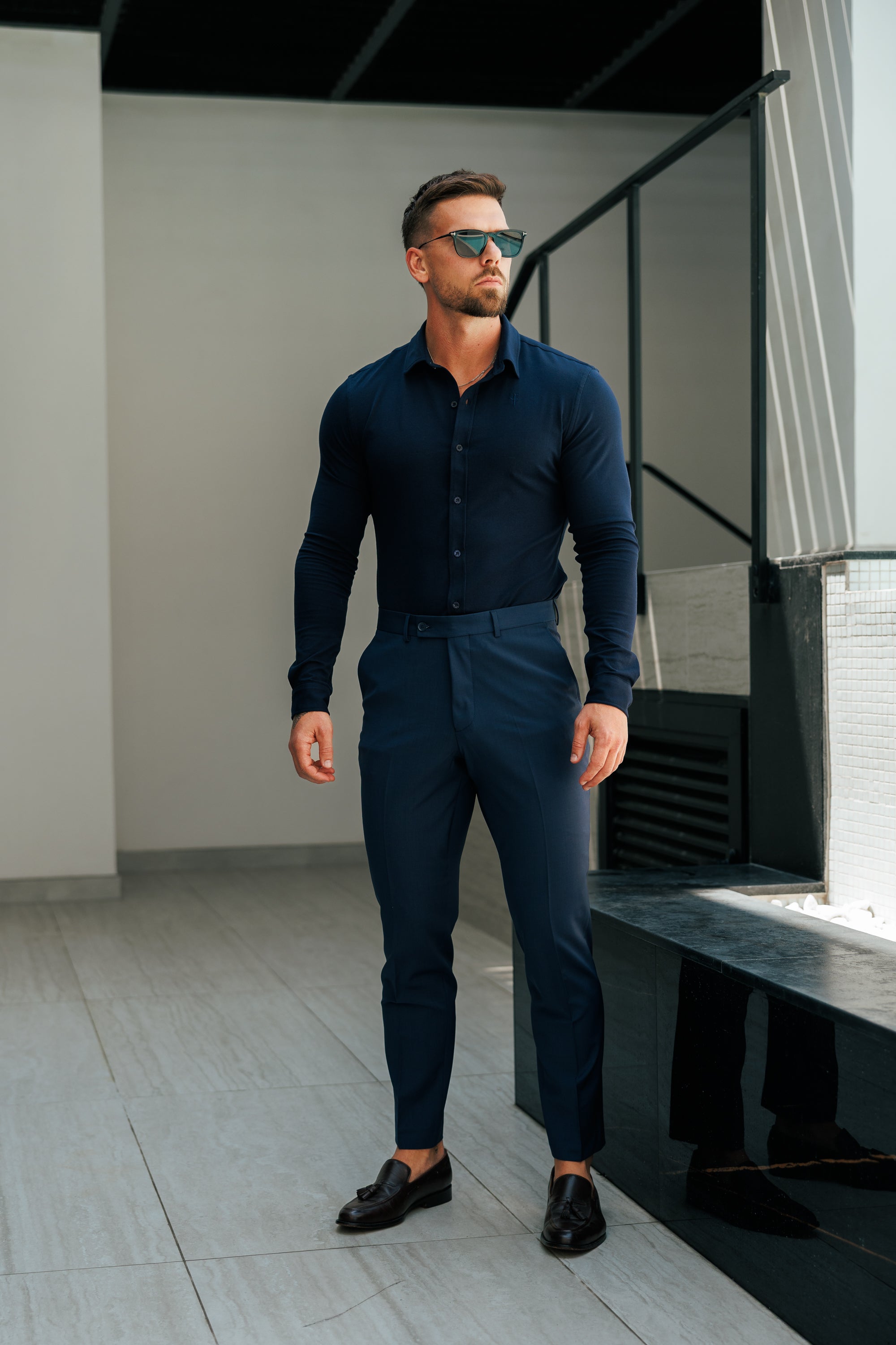 Relaxed Formal Navy Stretch Trousers - FSTR022 RELAXED