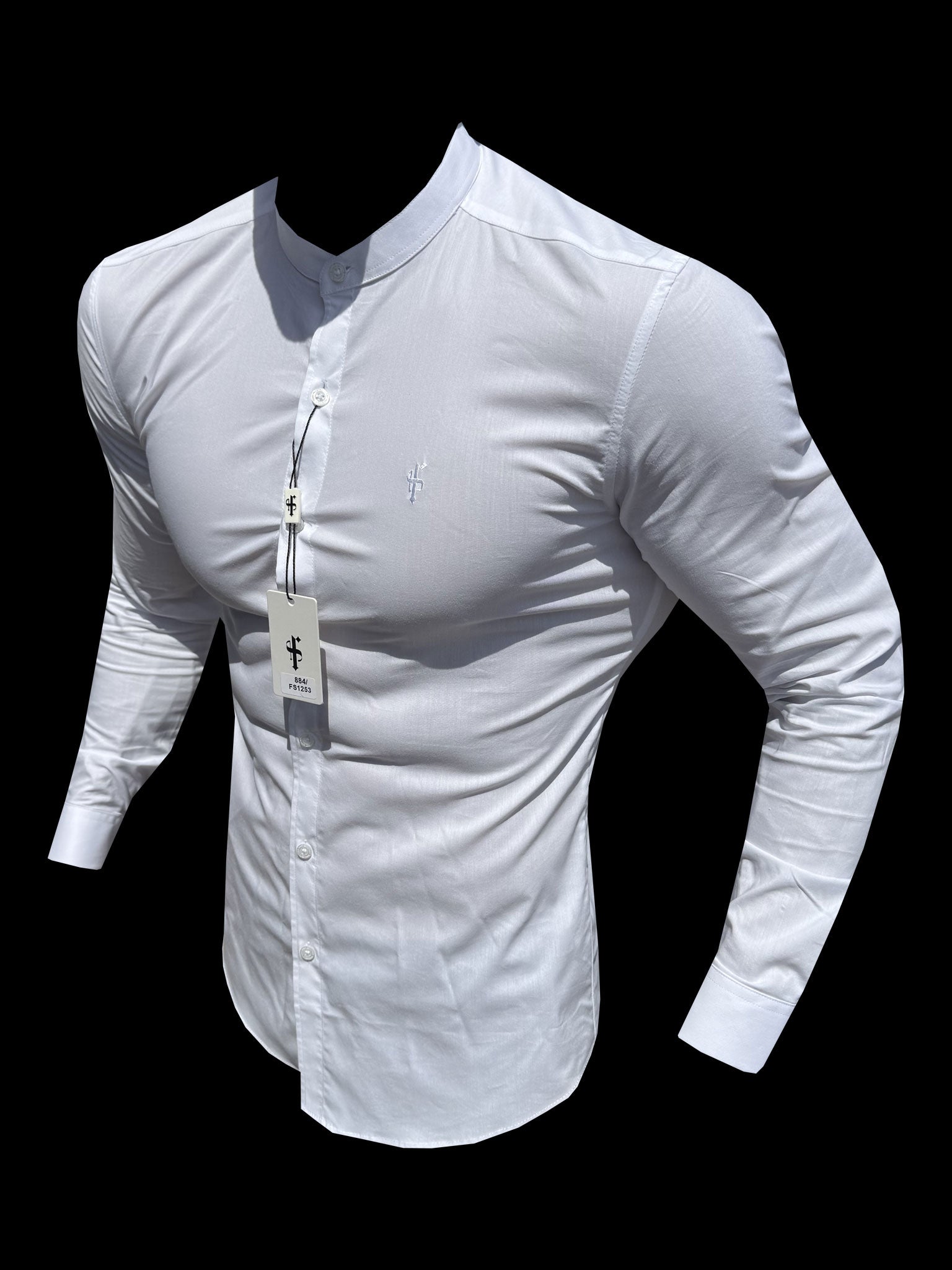 Athena Muscle Fit Advanced Stretch White Grandad Collar Shirt - FS1253
