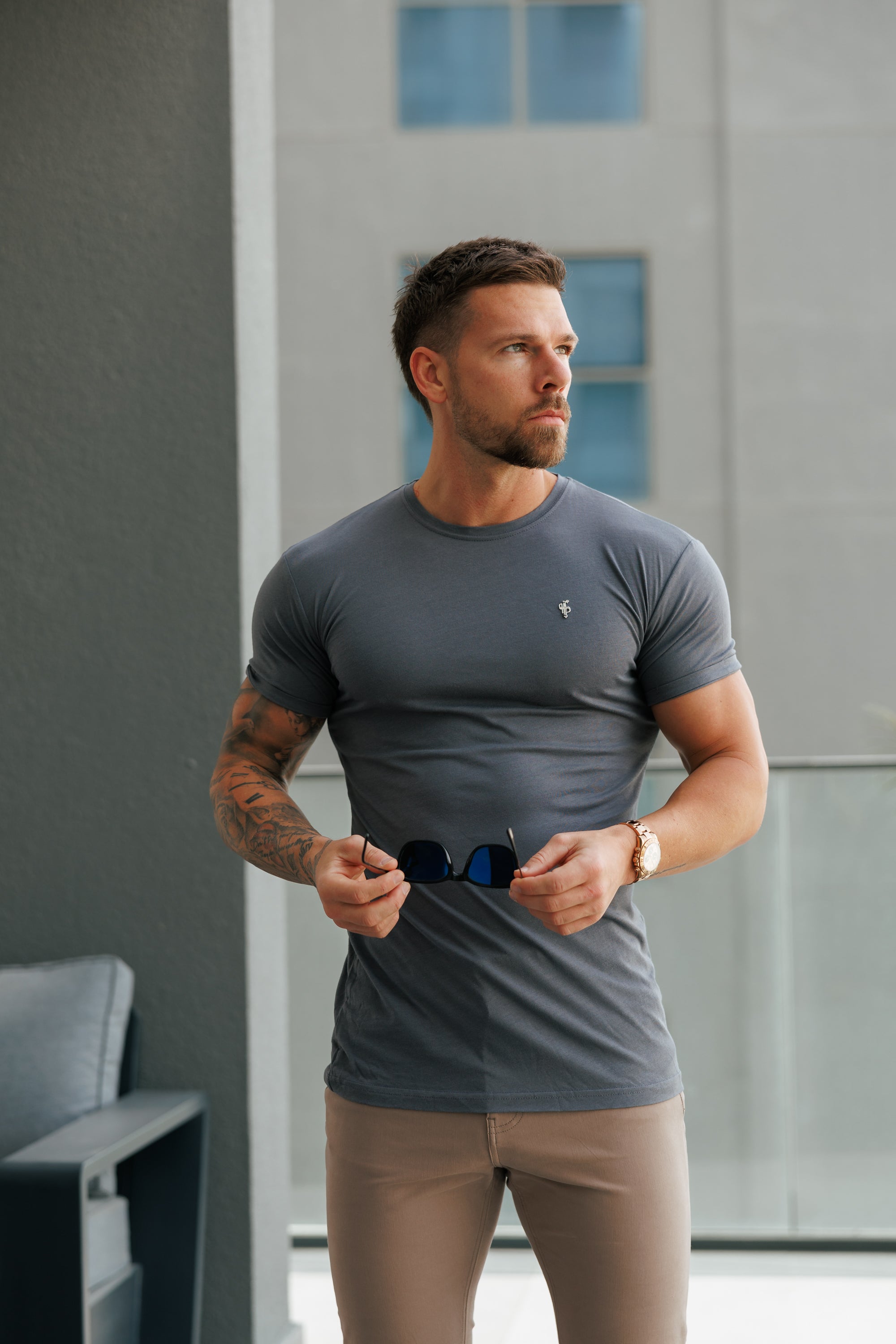 Charcoal / Silver Bamboo Crew T Shirt - FSH1212