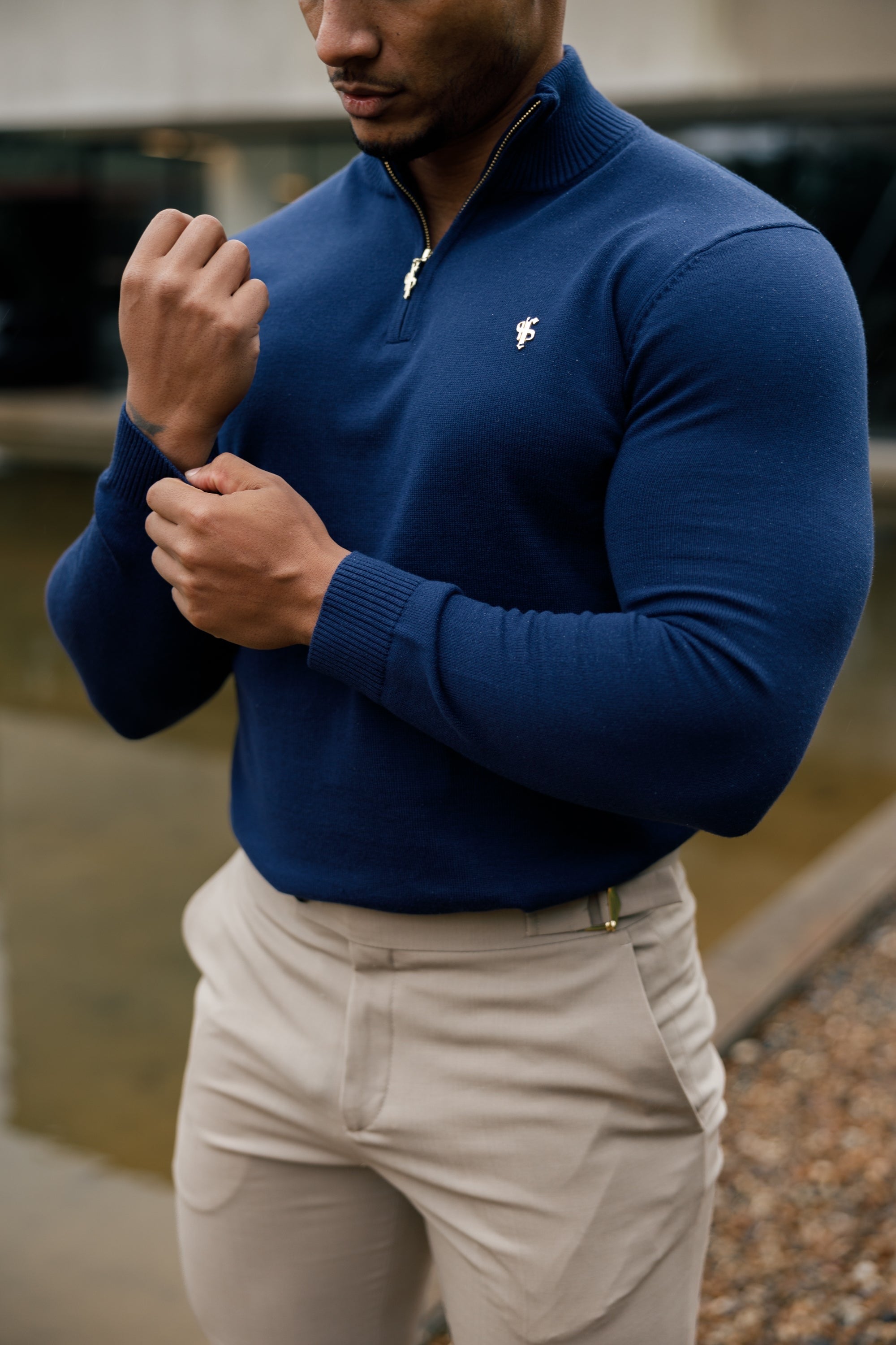 Navy Funnel Neck Knitted Jumper With FS Branding - FSN191