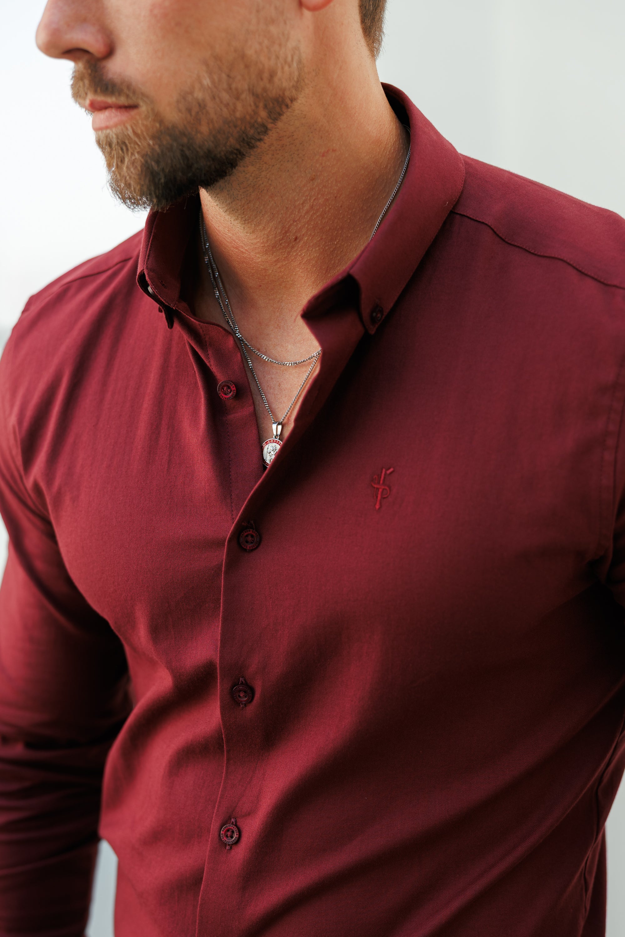 Classic Stretch Oxford Long Sleeve Oxblood / Burgundy with Button Down Collar - FS1219