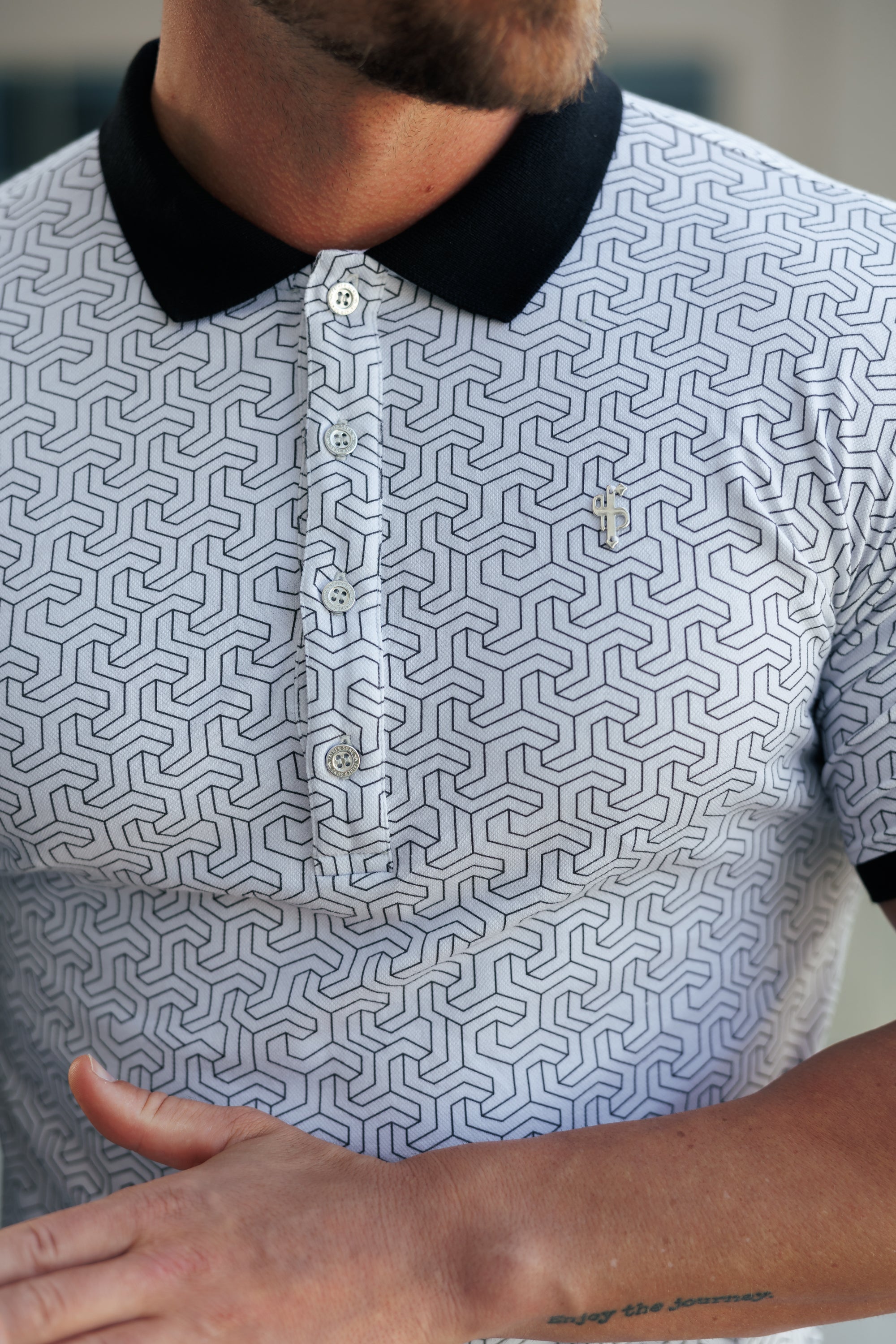Grey / Black Geo Printed Polo Shirt - FSH1236