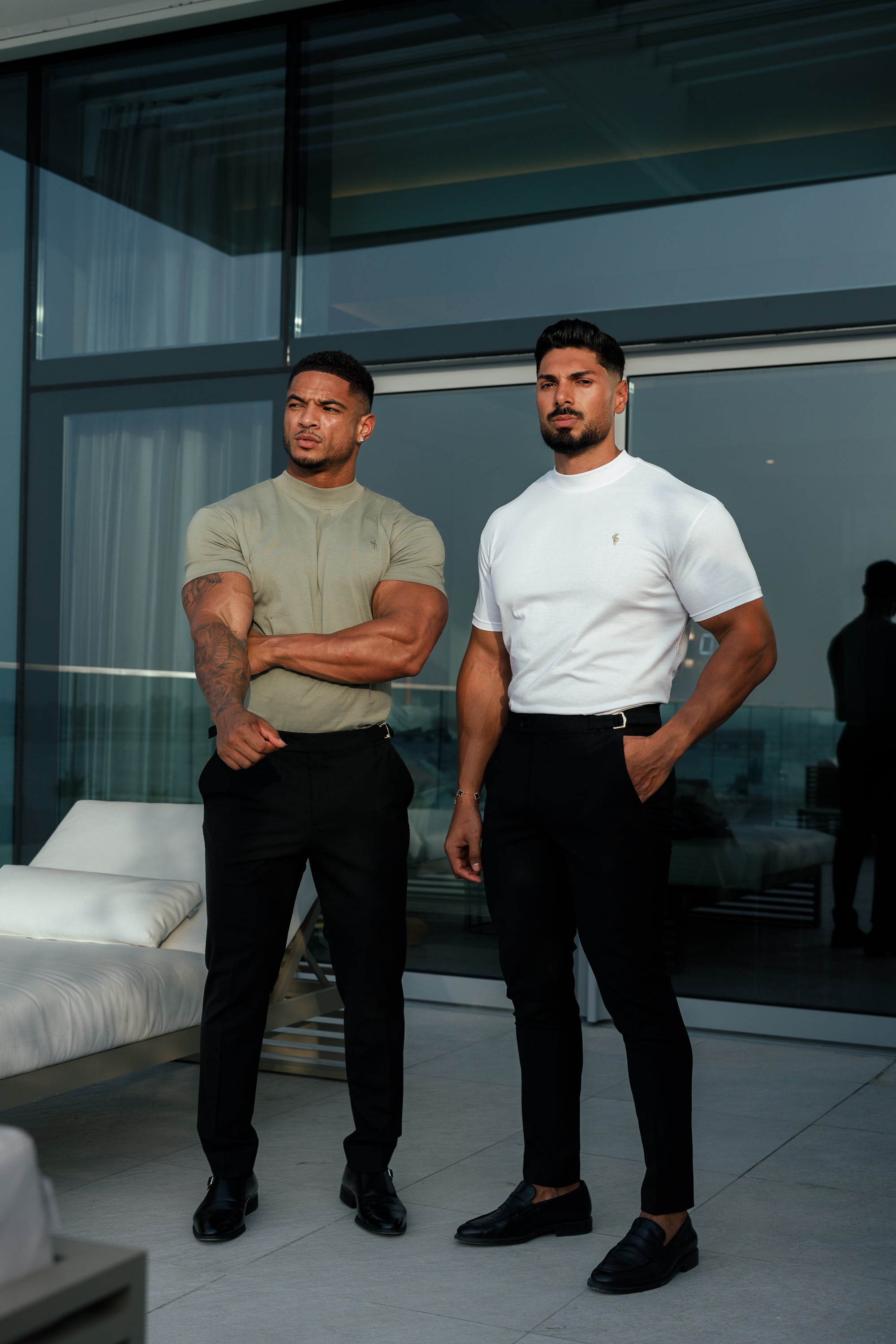Ribbed High Neck Crew Short Sleeve White / Gold - FSH1006
