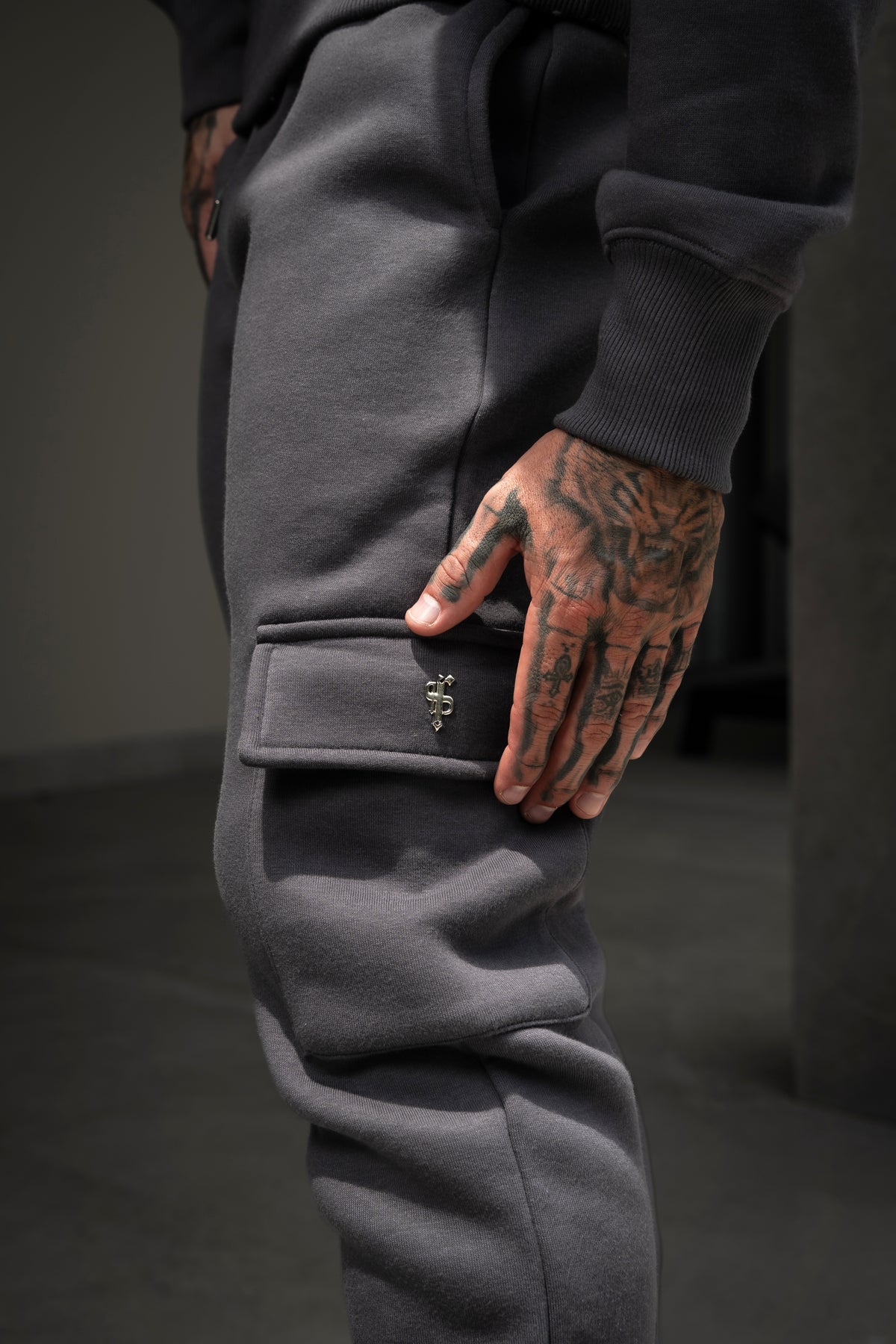 Charcoal / Silver Cargo Tracksuit Bottoms - FSR035