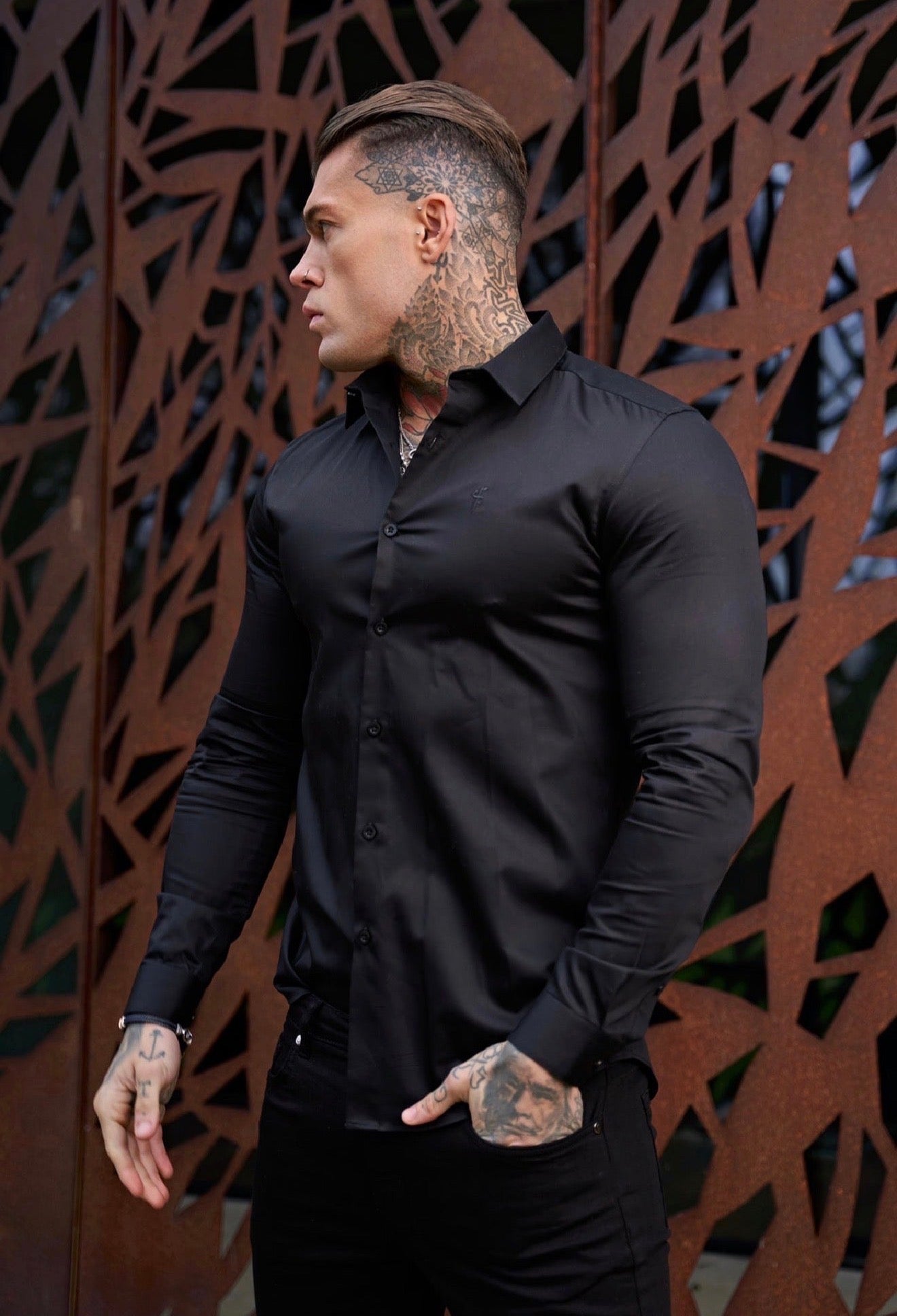 Eros Classic Fit Stretch Black Cutaway Collar Shirt - FS1246