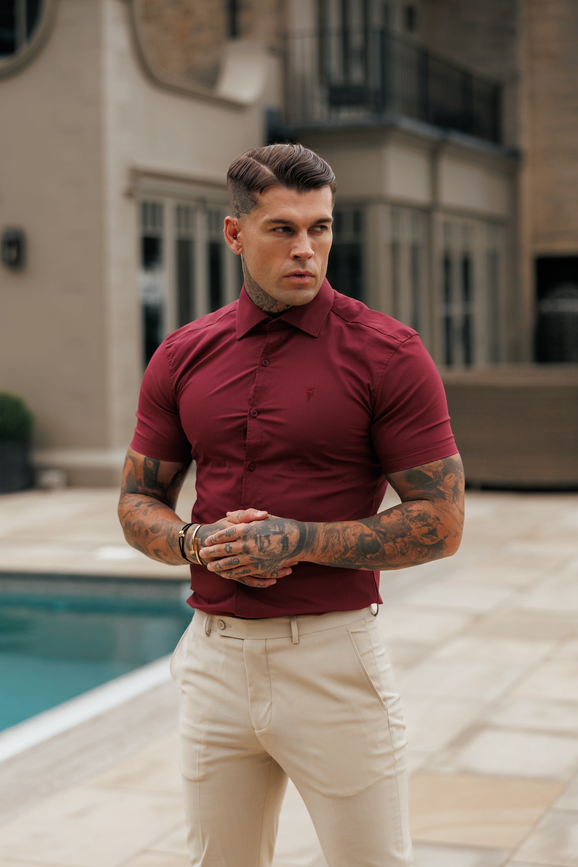 Muscle Fit Advanced Stretch Oxblood Short Sleeve with Cutaway Collar - FS1205