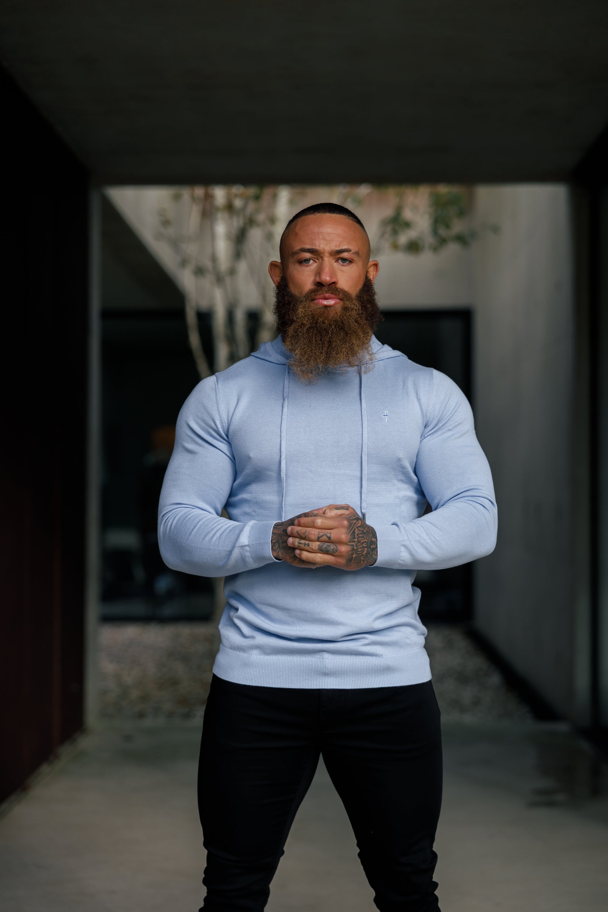 Light Blue Knitted Overhead Hoodie - FSN113