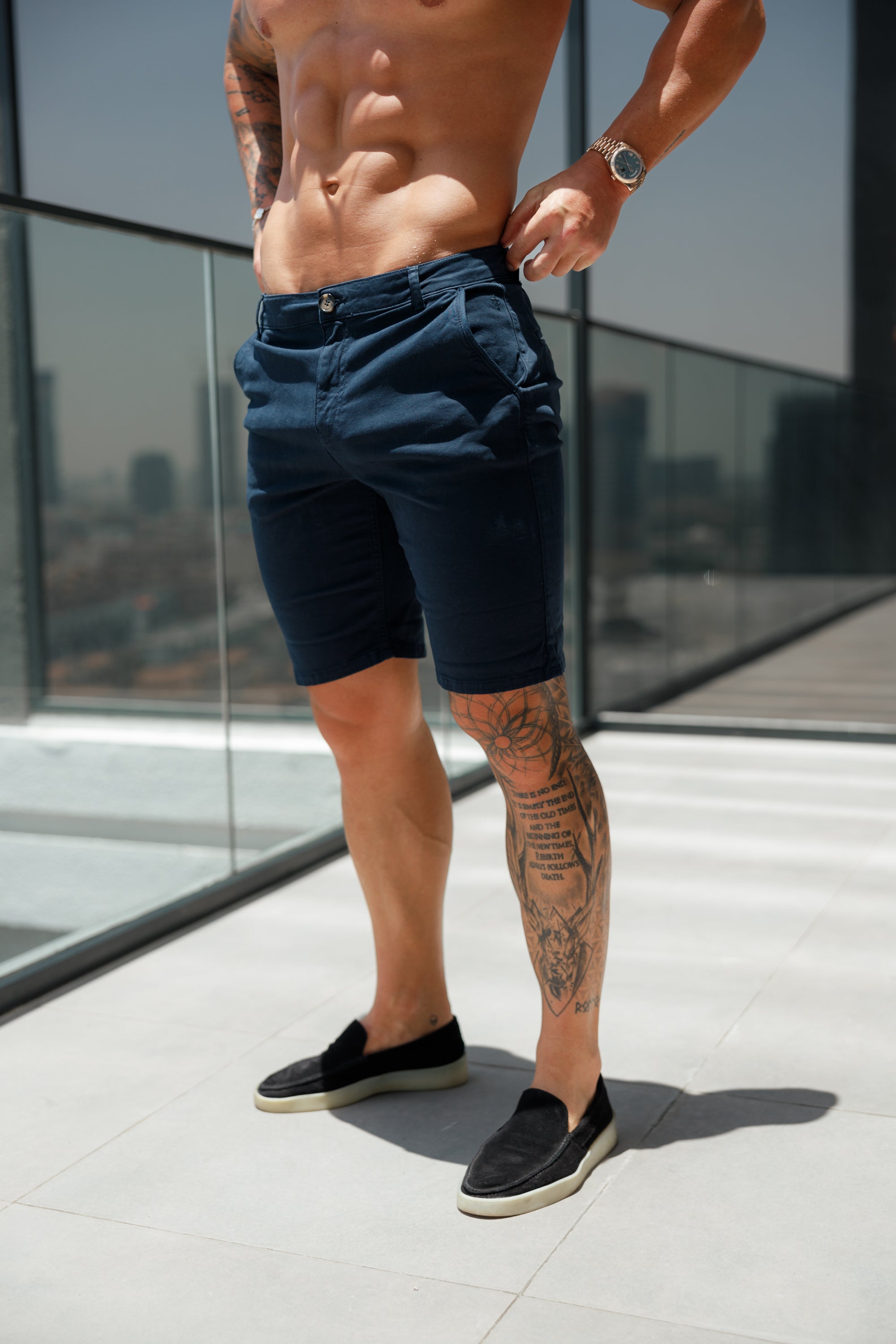 Slim Fit Navy Chino Shorts - FSH148