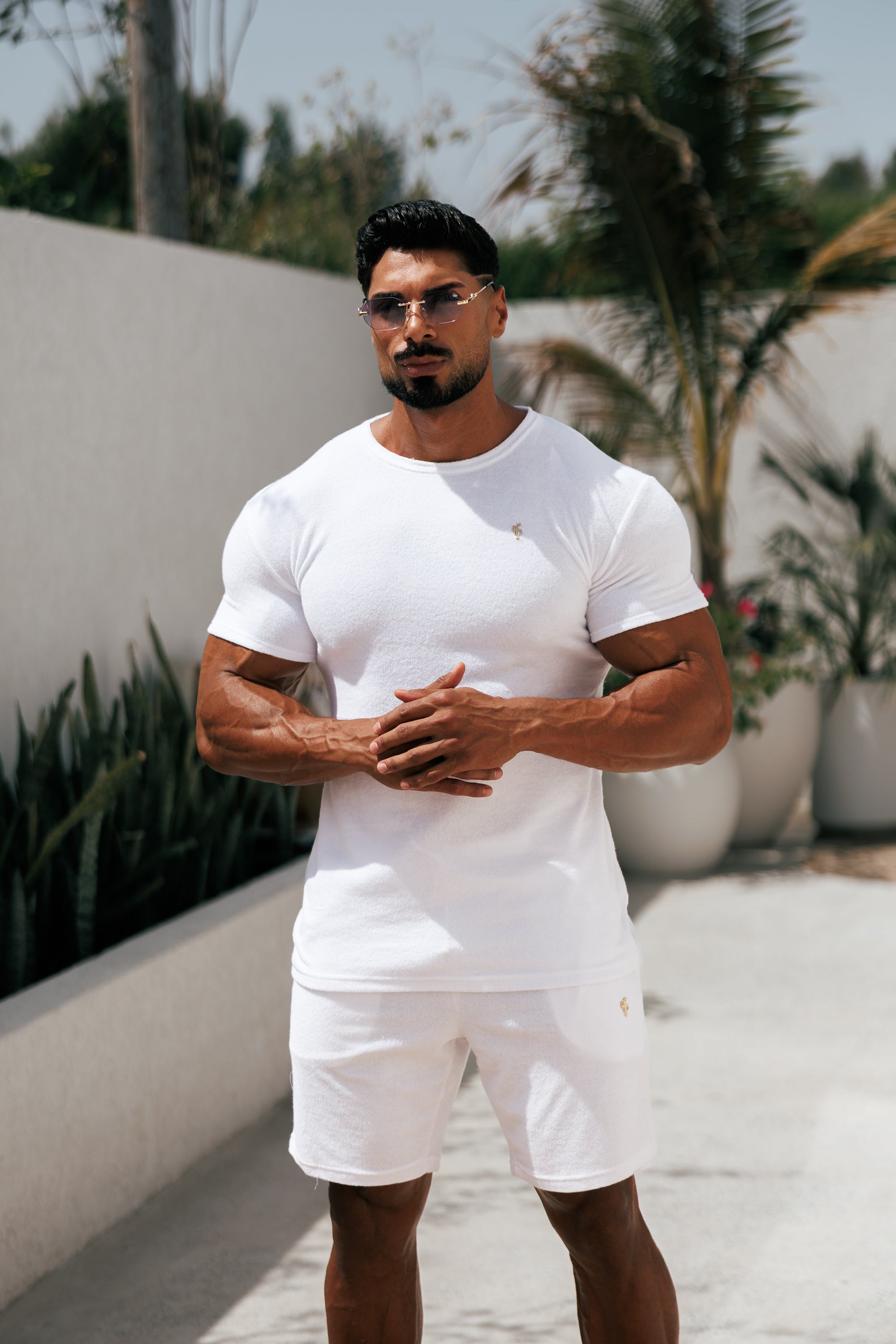 White / Gold Towelling Shorts - FSH1346