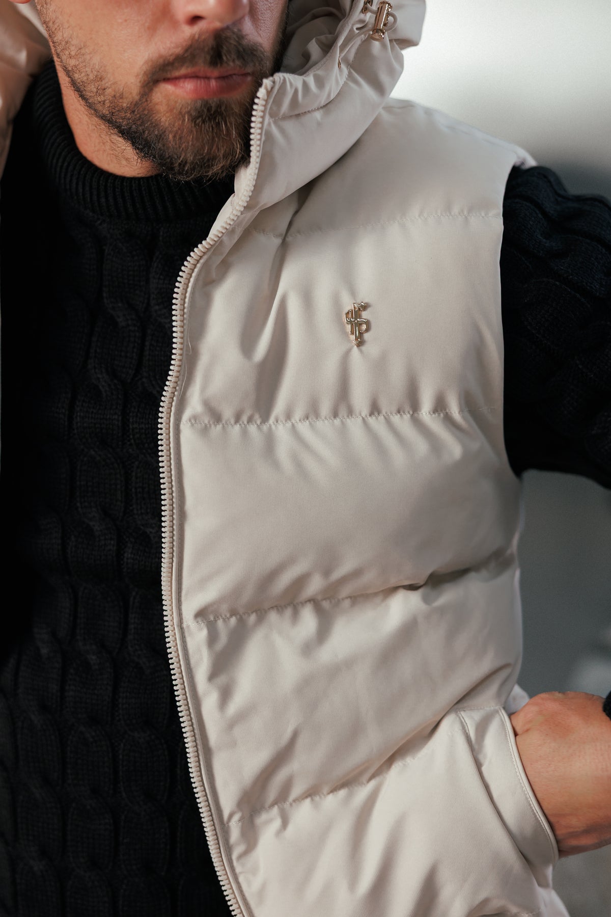 Light Beige Padded Hooded Gilet - FSN243 (PRE ORDER 24TH OCTOBER)