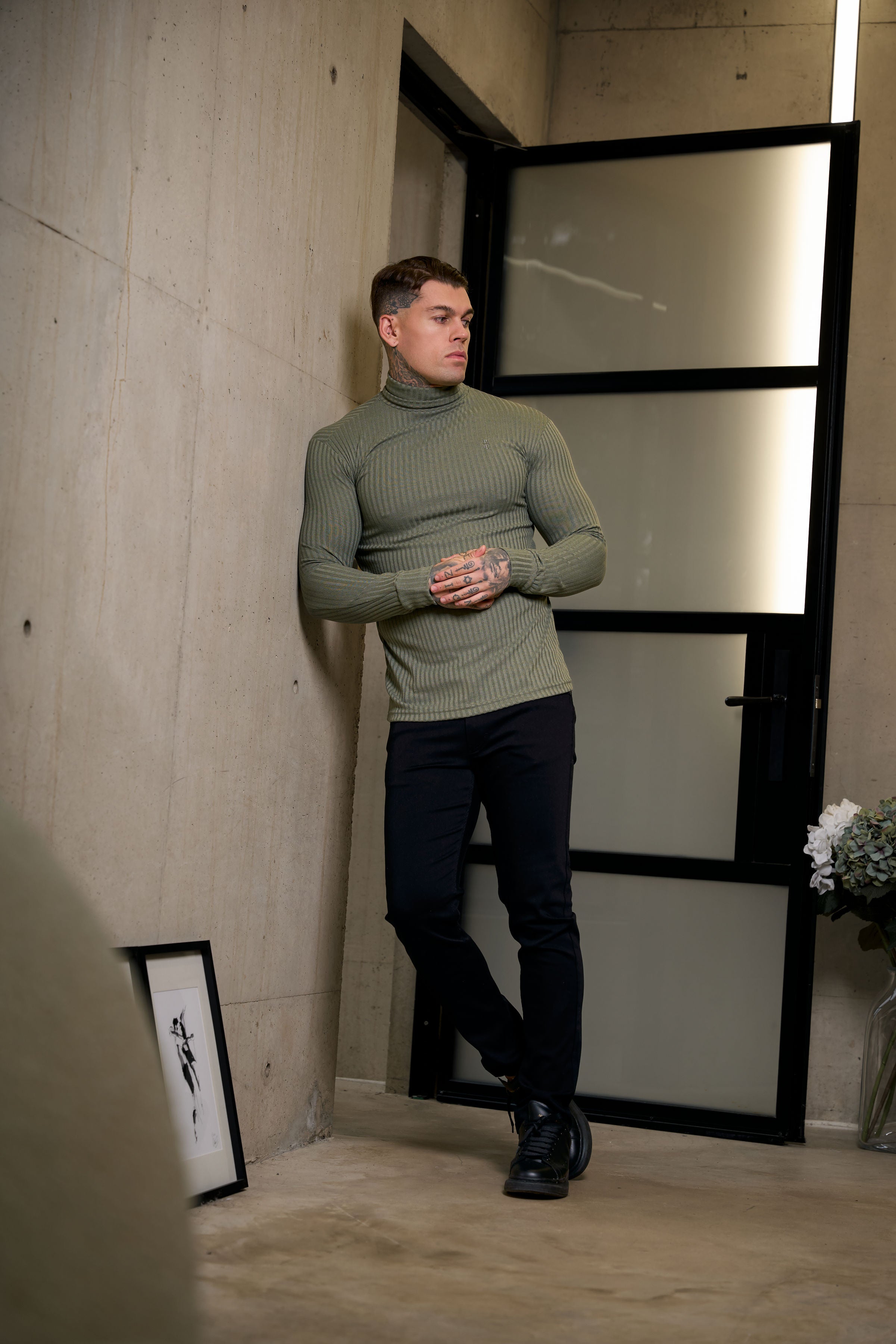 Classic Olive Ribbed Knit Roll-neck Jumper - FSH1300