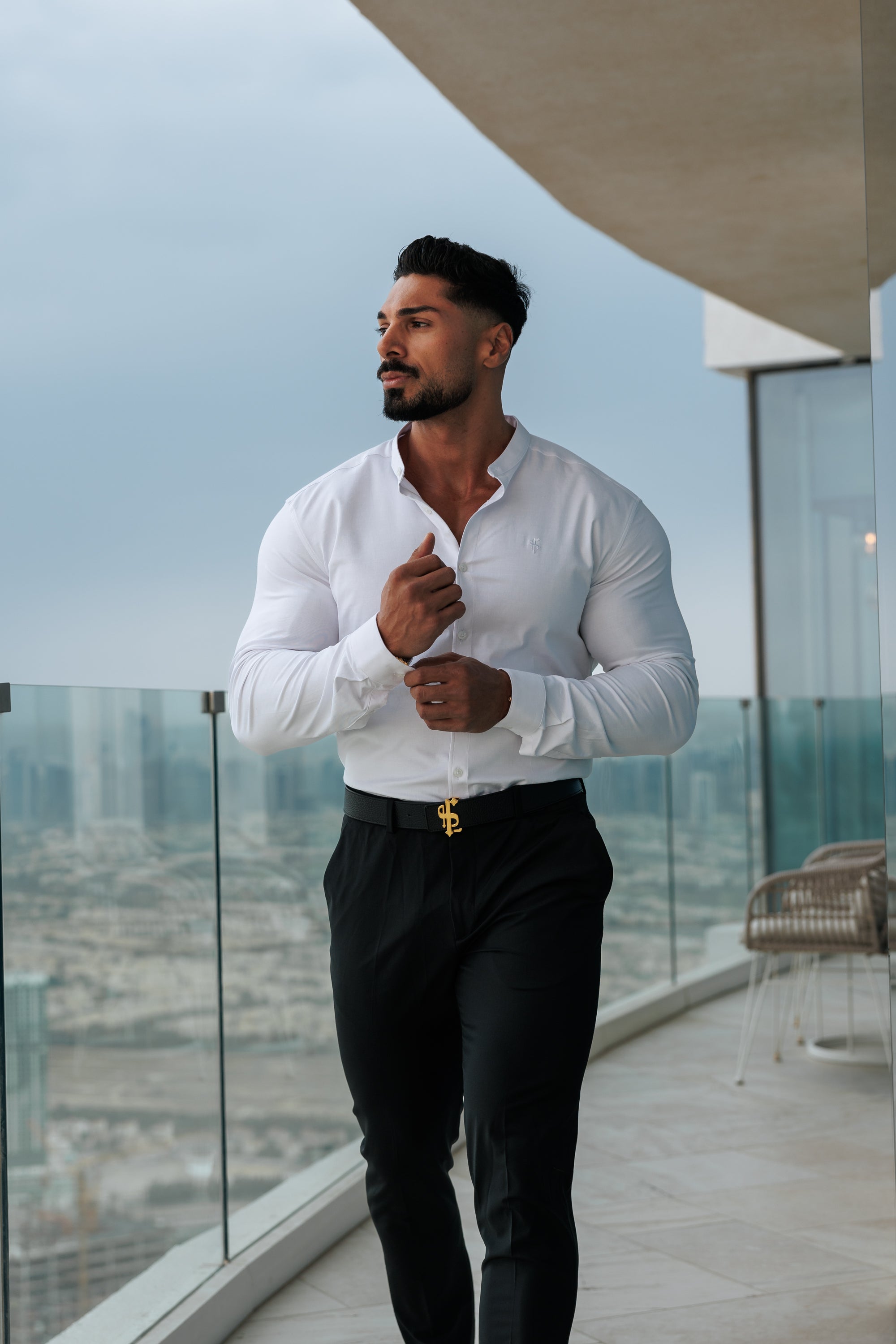 Super Slim Stretch Classic Oxford White Grandad Collar - FS732