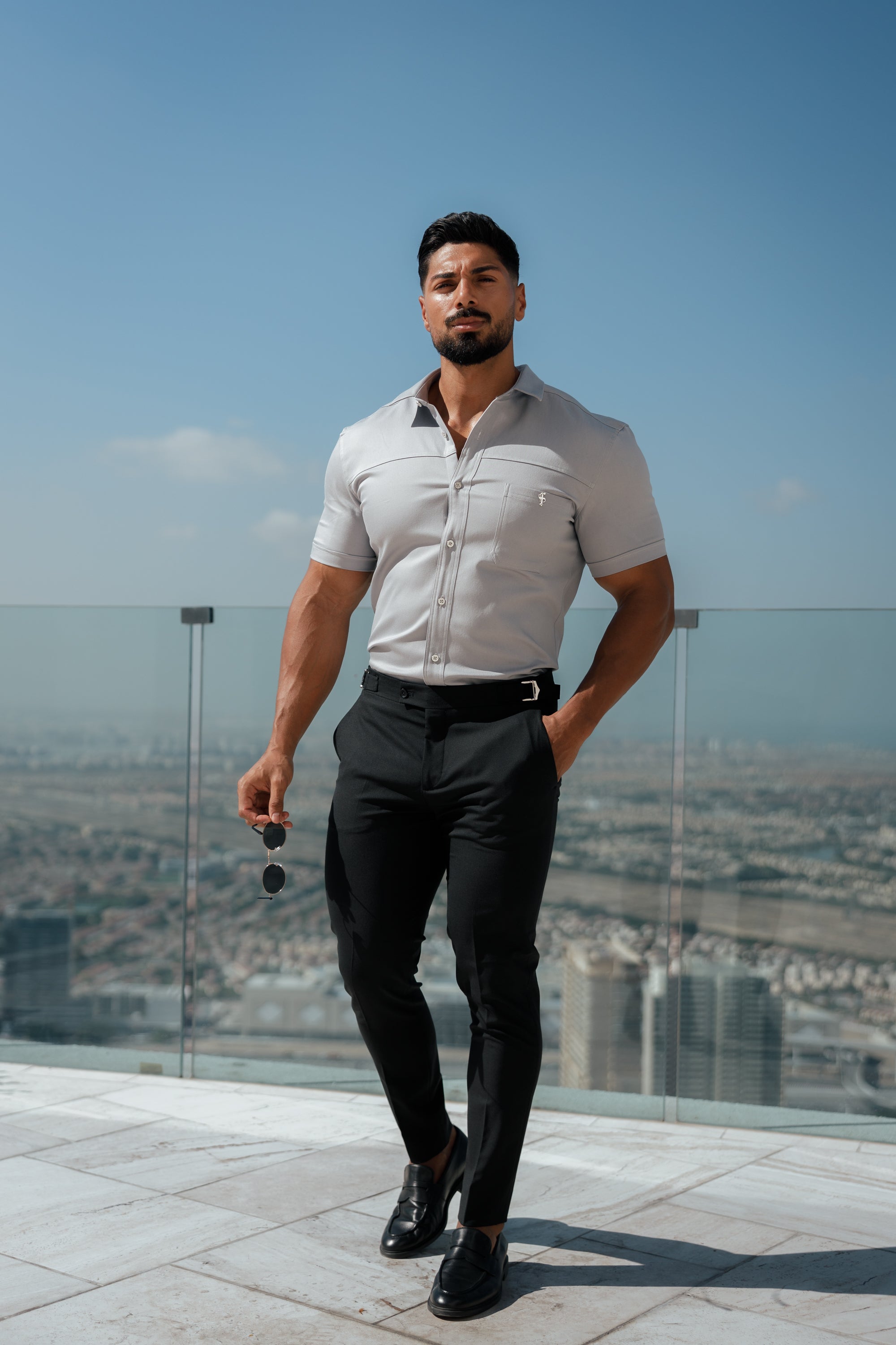 Slim Formal Black Stretch Trousers With Silver Waist Adjusters - FST035