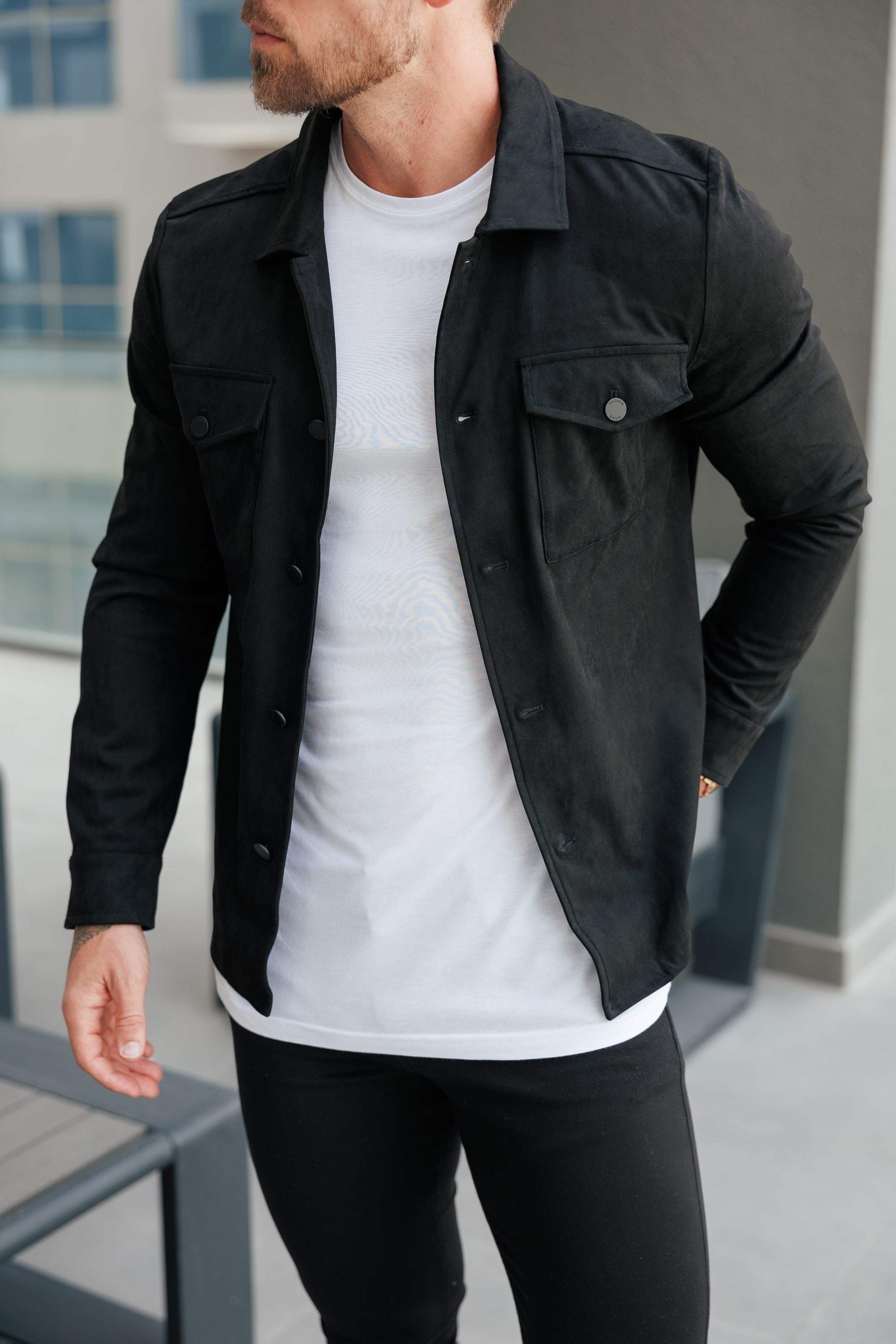Suede Feel Button Up Jacket Black - FSN218