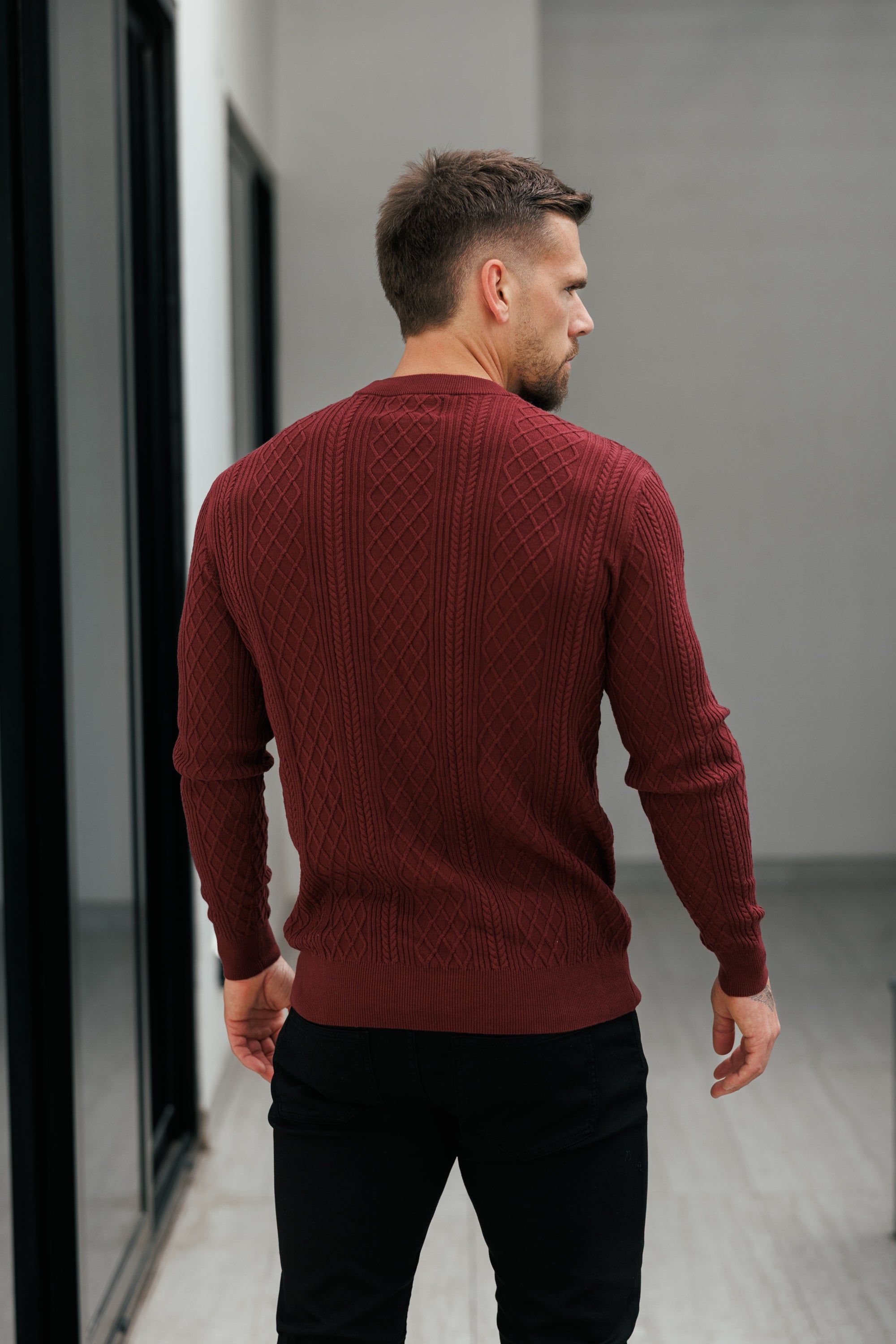 Fine Knit Diamond Burgundy Jumper Long Sleeve - FSA008