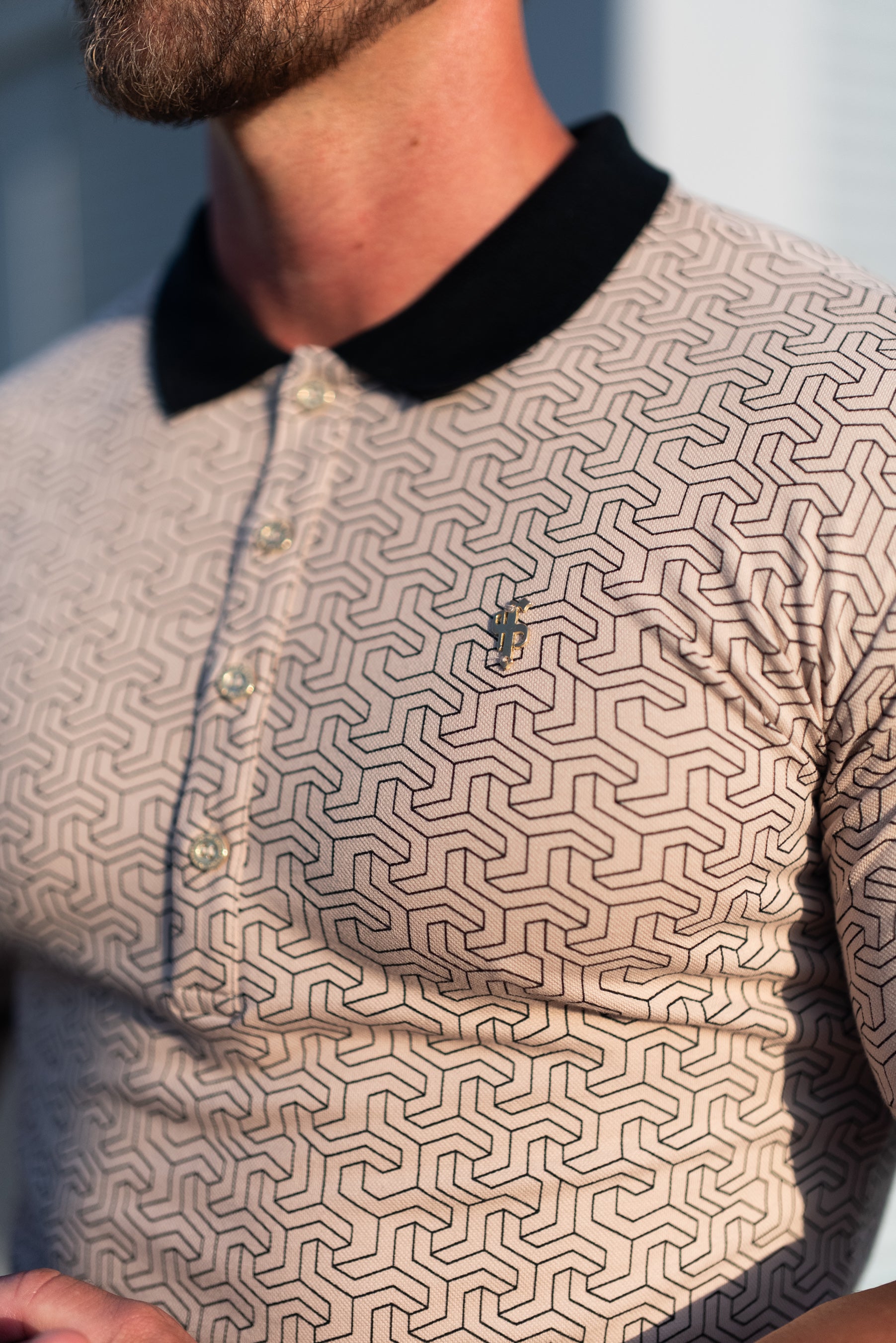 Black / Beige Geo Printed Polo Shirt - FSH1234