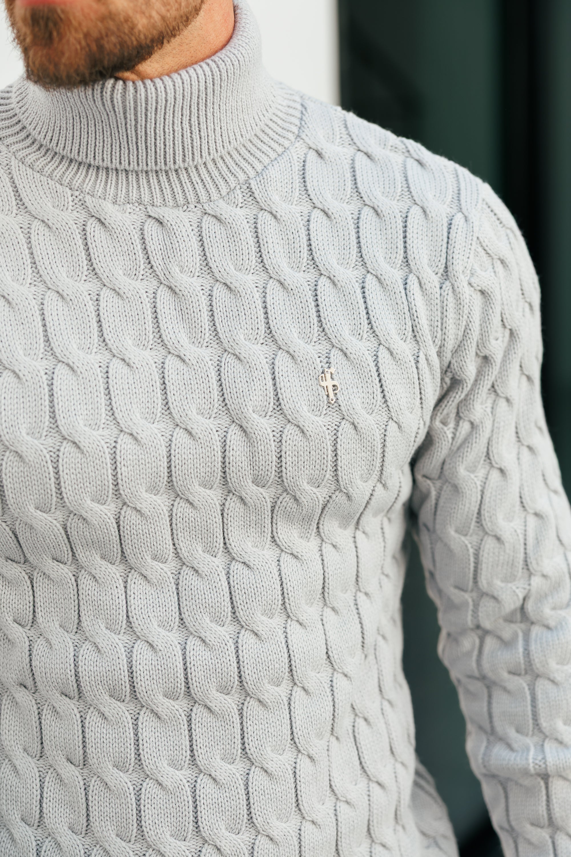 Link Weave Knit Cop Grey Roll Neck Jumper - FSJ104