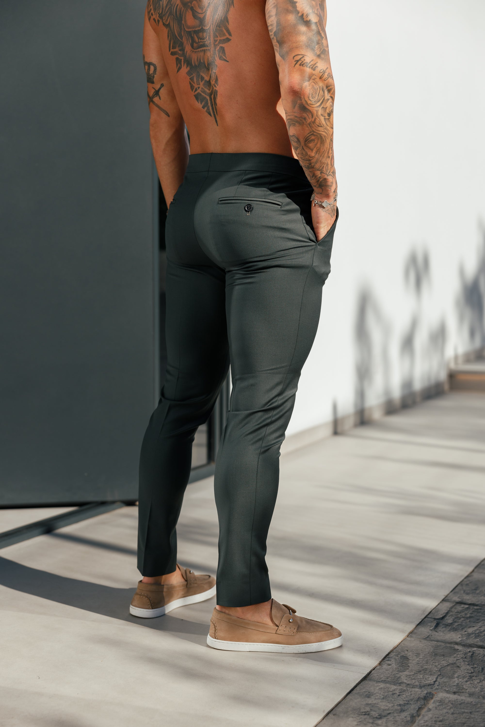 Slim Formal Deep Green Stretch Trousers with Side Adjusters - FST032