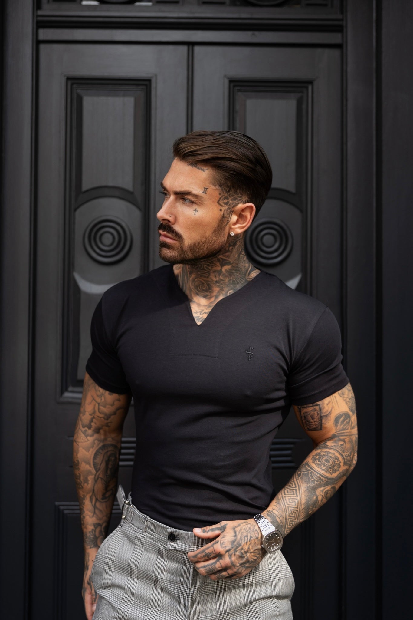 Tailored Prince of Wales Check Black / Ecru Shorts With Silver Side Adjusters- FSTS005