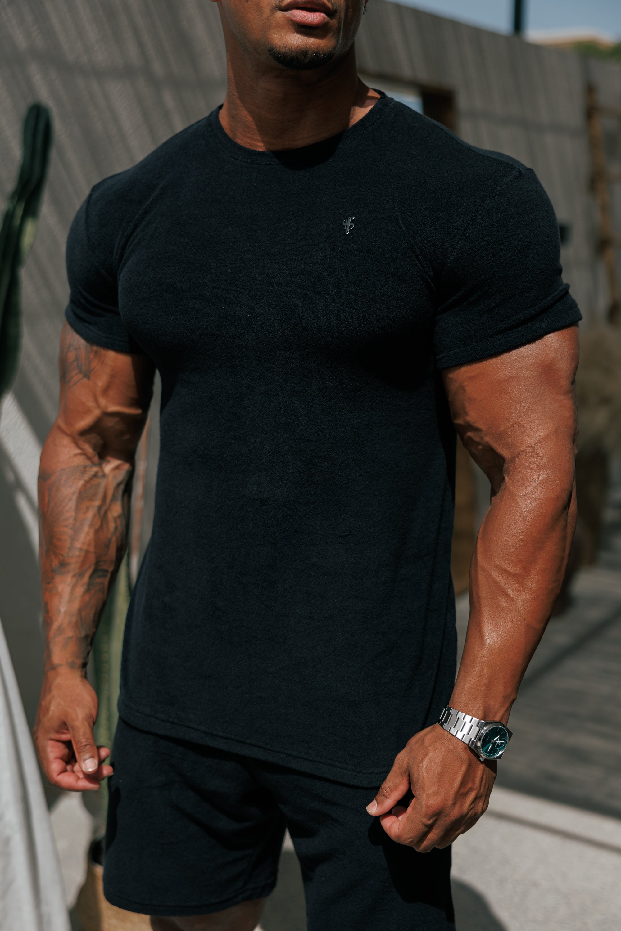 Black Towelling Crew T Shirt - FSH816