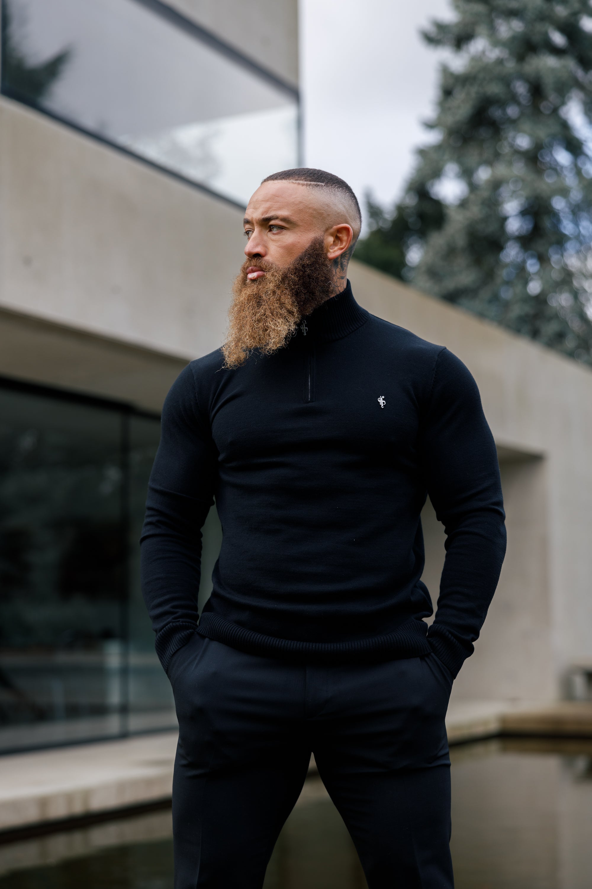 Black Funnel Neck 1/2 Zip Knitted Jumper - FSN121