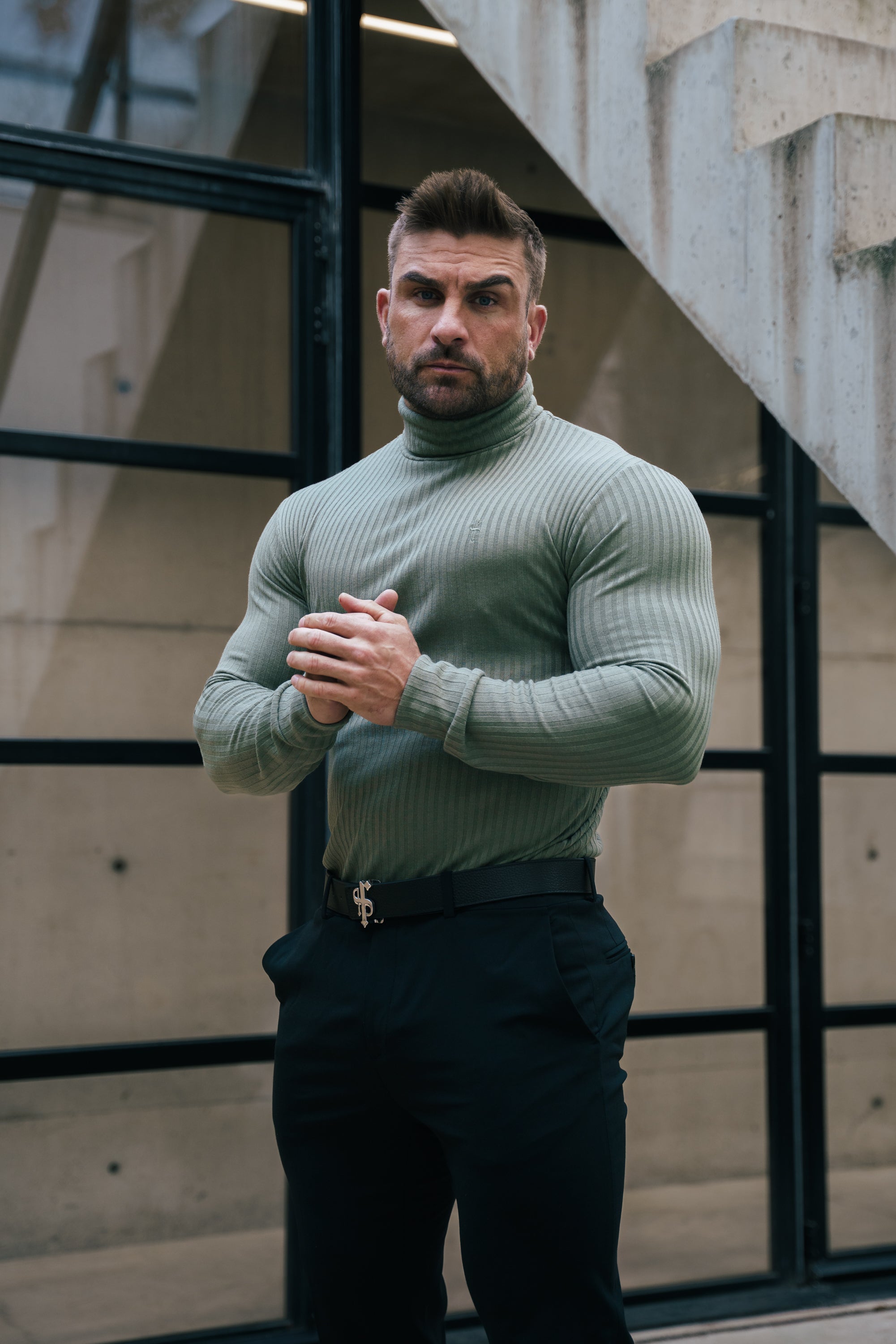 Classic Olive Ribbed Knit Roll-neck Jumper - FSH1300