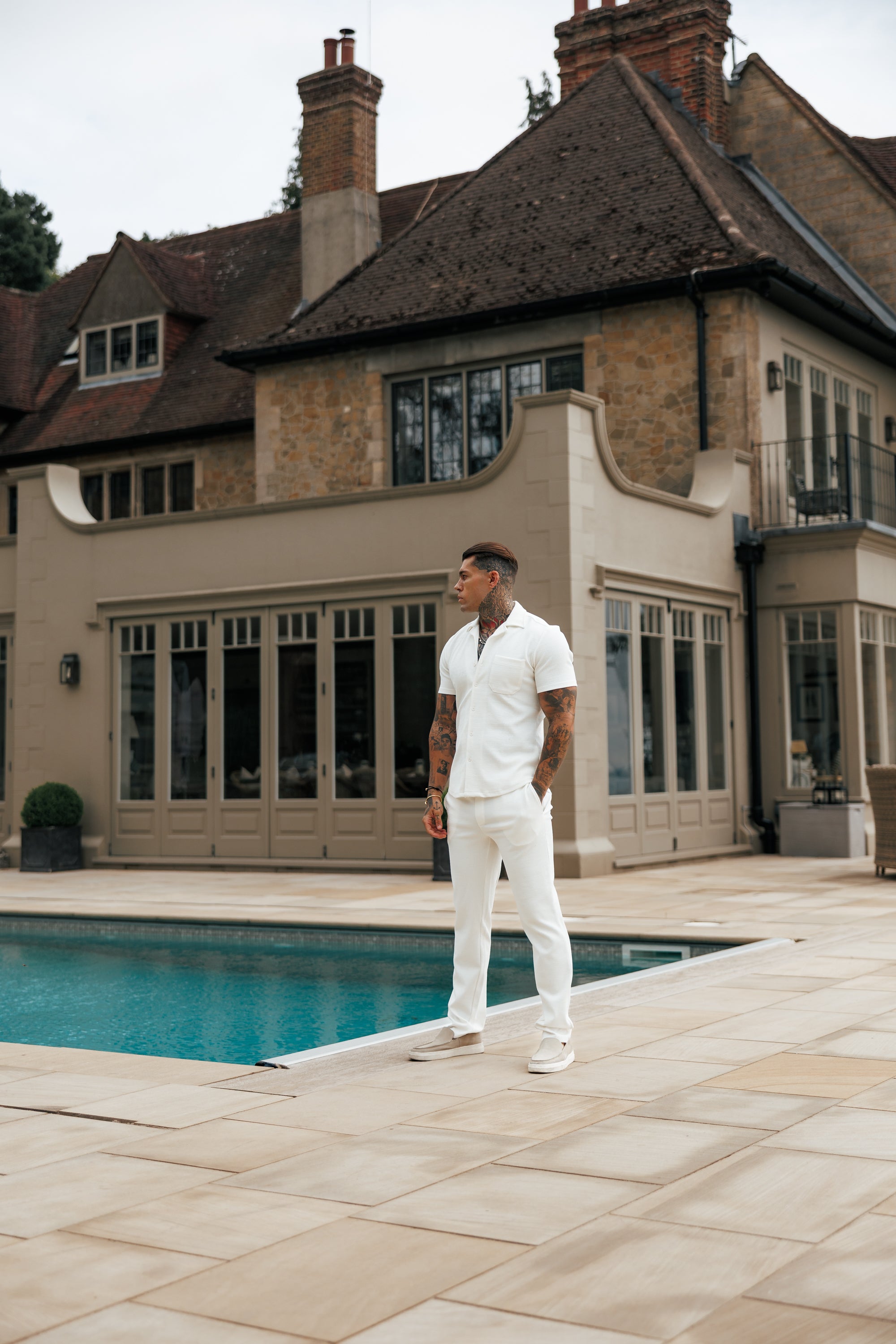 Jersey Cord Stretch White Revere Shirt Short Sleeve - FSR017