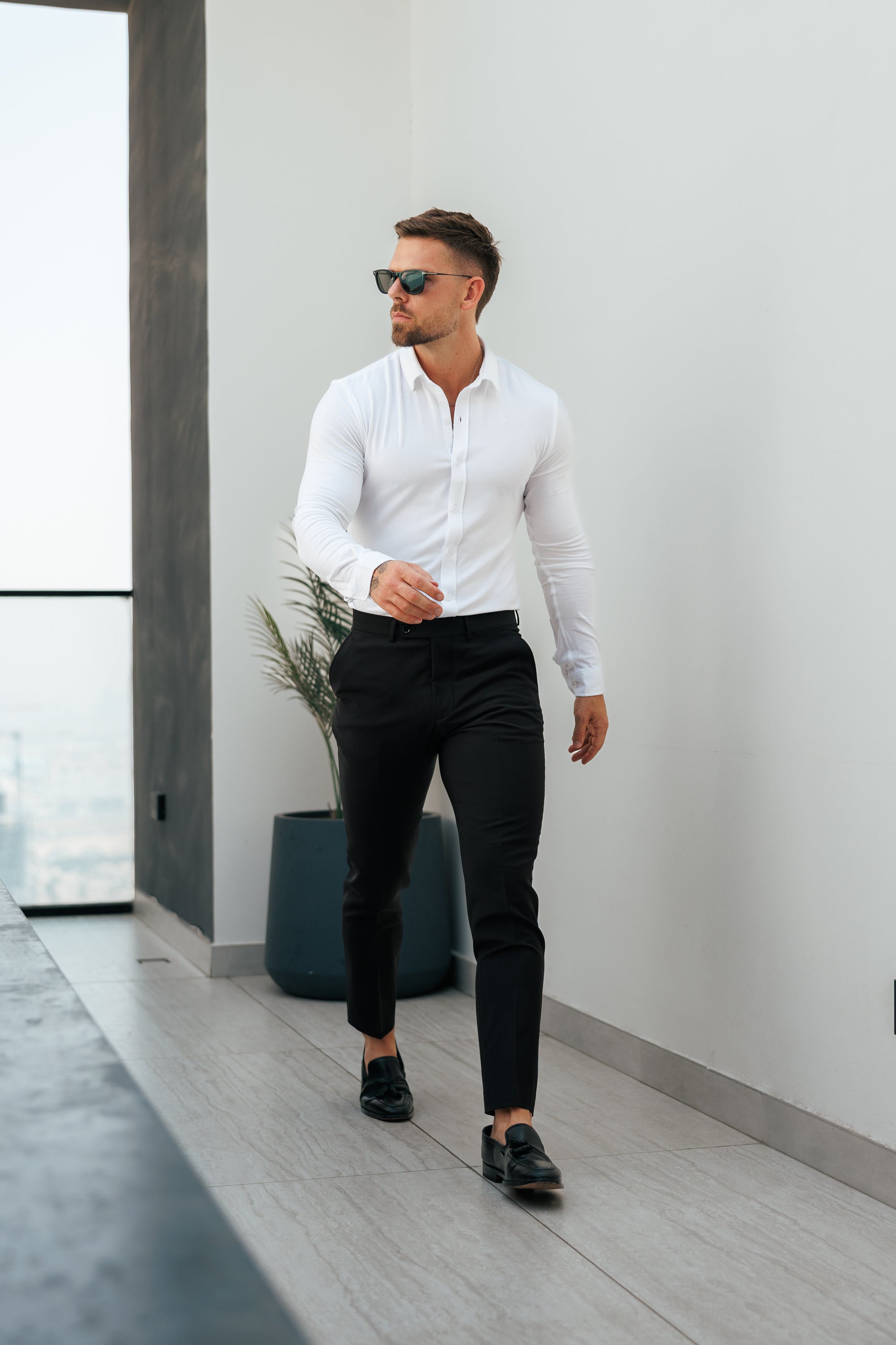 Relaxed Formal Black Stretch Trousers - FSTR020 RELAXED