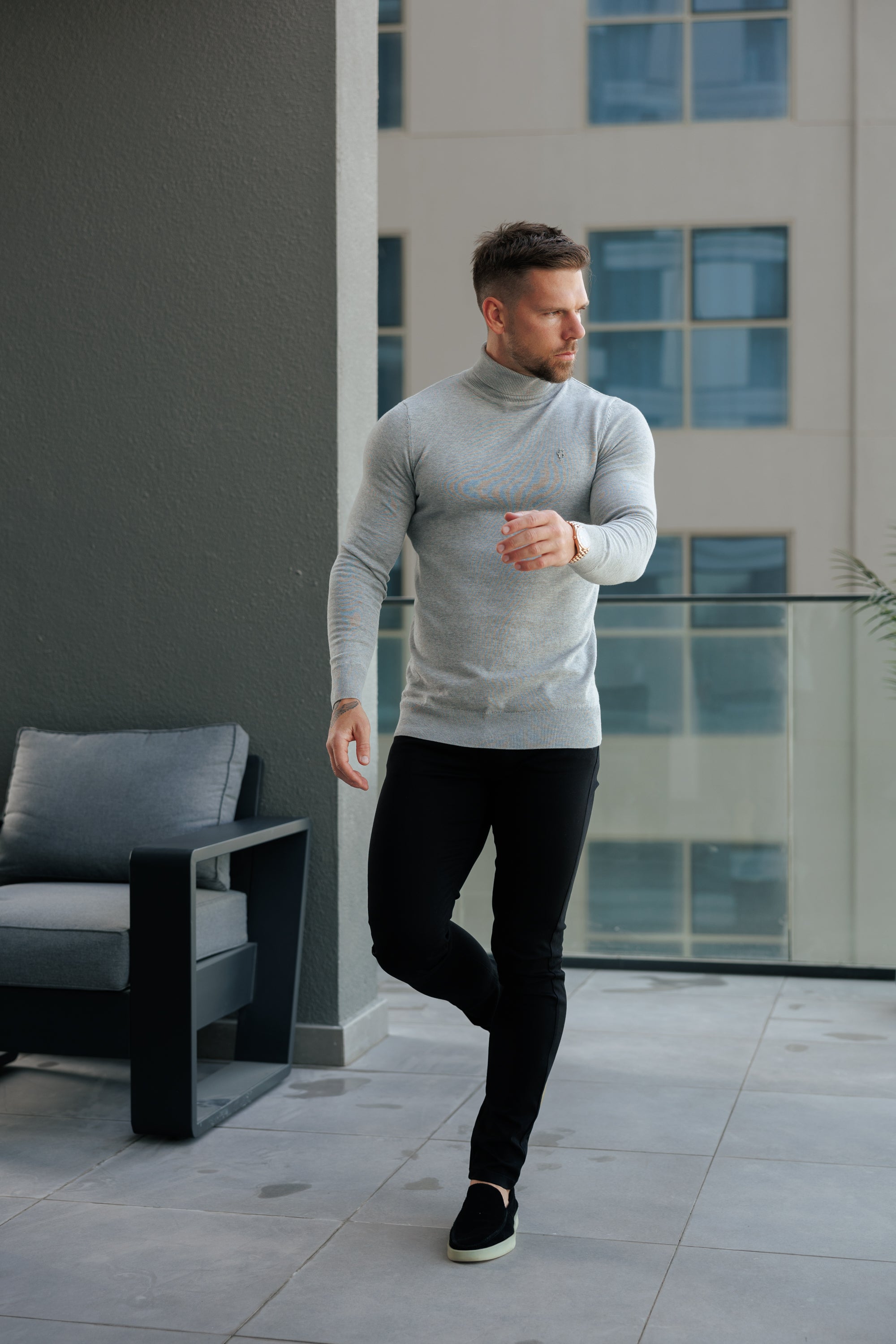 Light Grey Roll Neck Knitted Jumper With FS Branding - FSN208