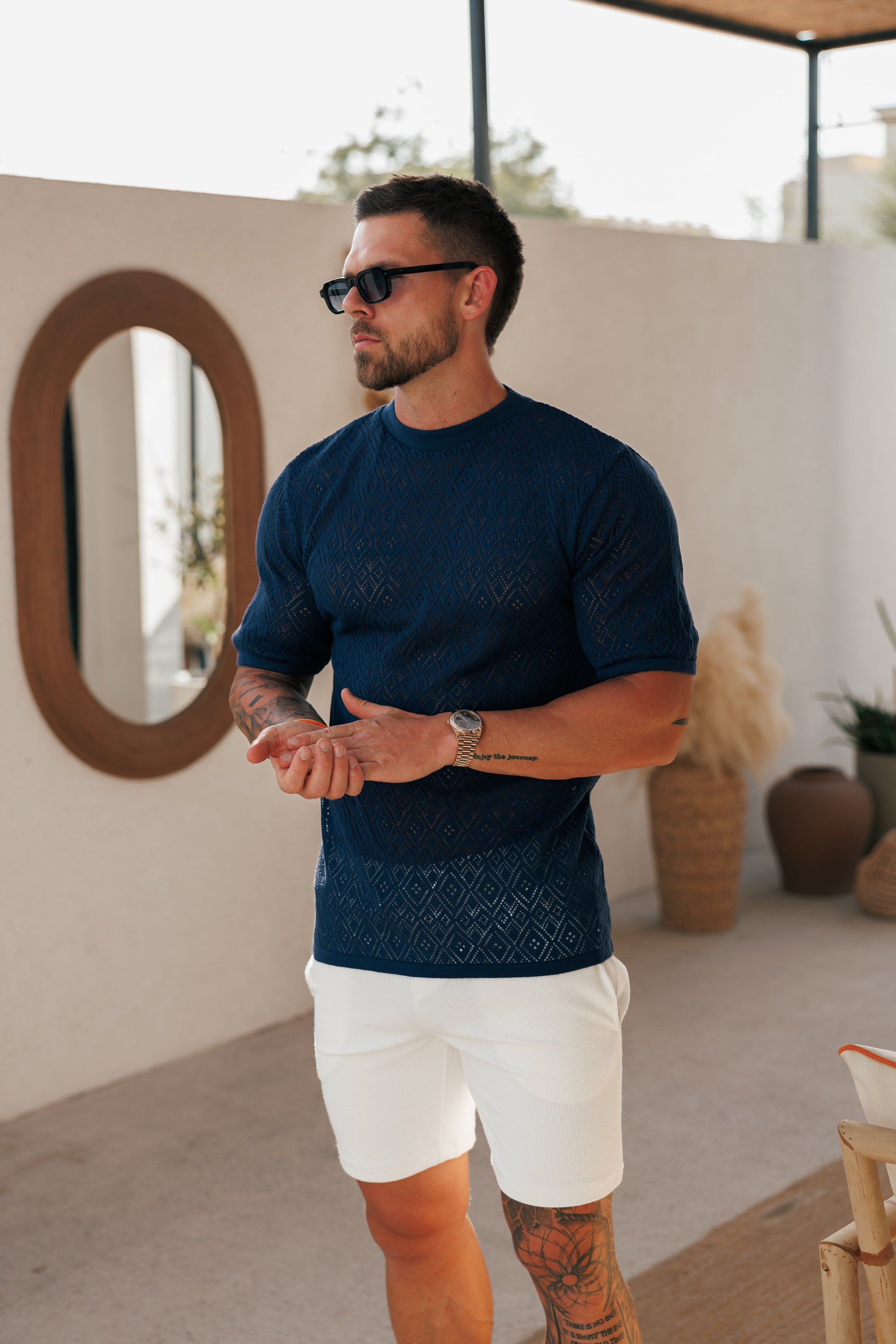 Crochet Crew T-Shirt Caribbean Blue Short Sleeve - FSJ092