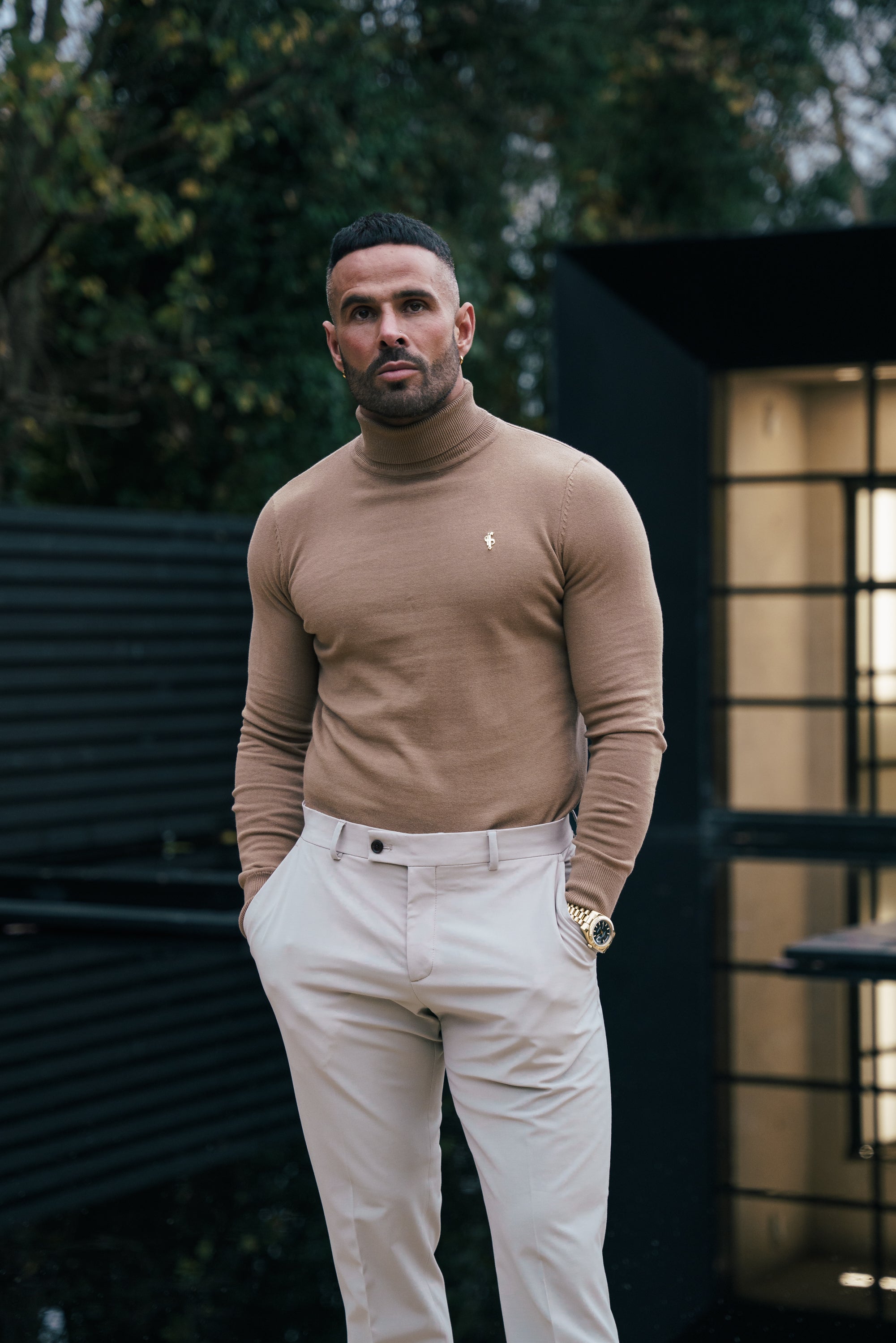 Camel Roll Neck Knitted Jumper With FS Branding - FSN202