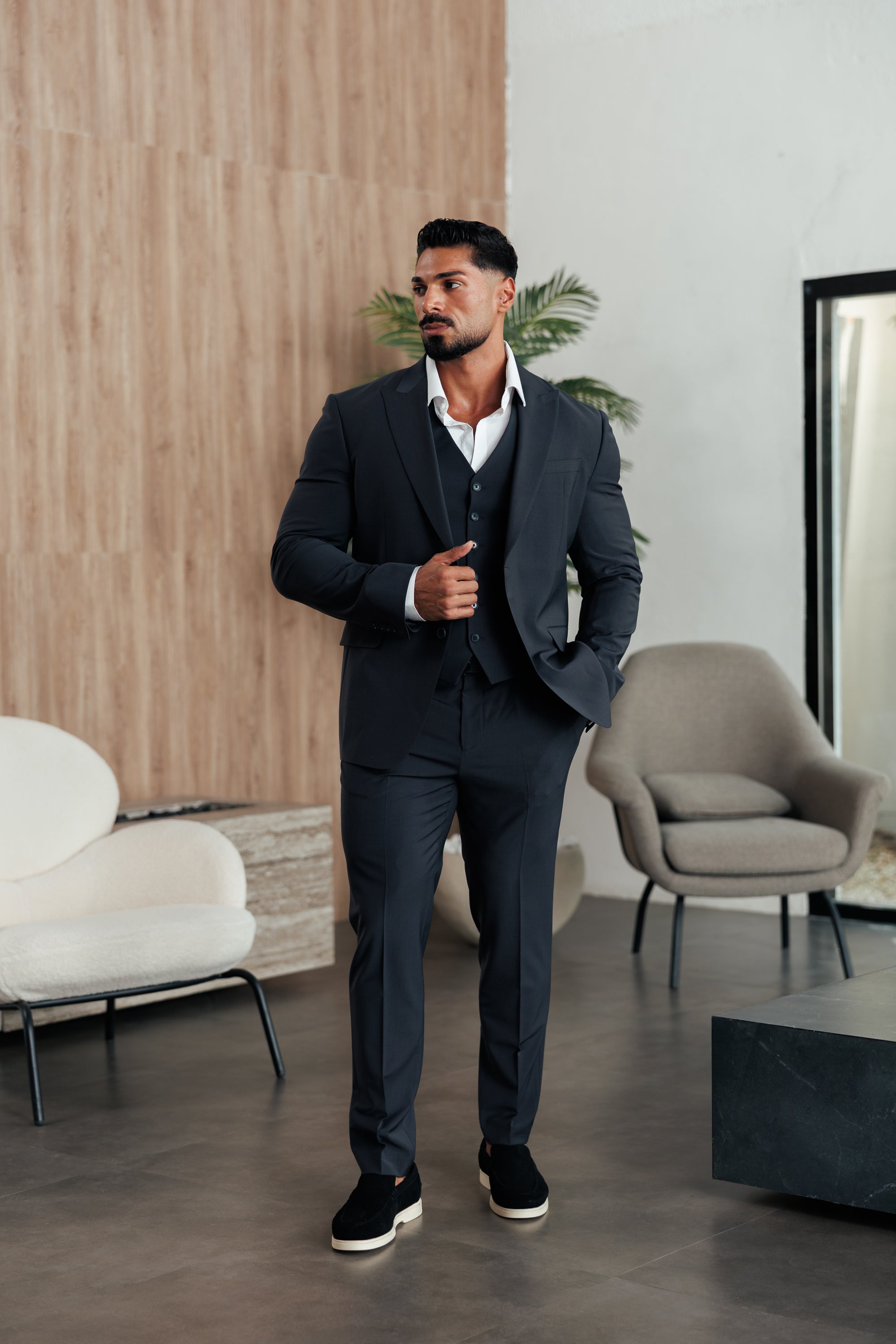 Relaxed Formal Charcoal Stretch Trousers - FSTR023 RELAXED