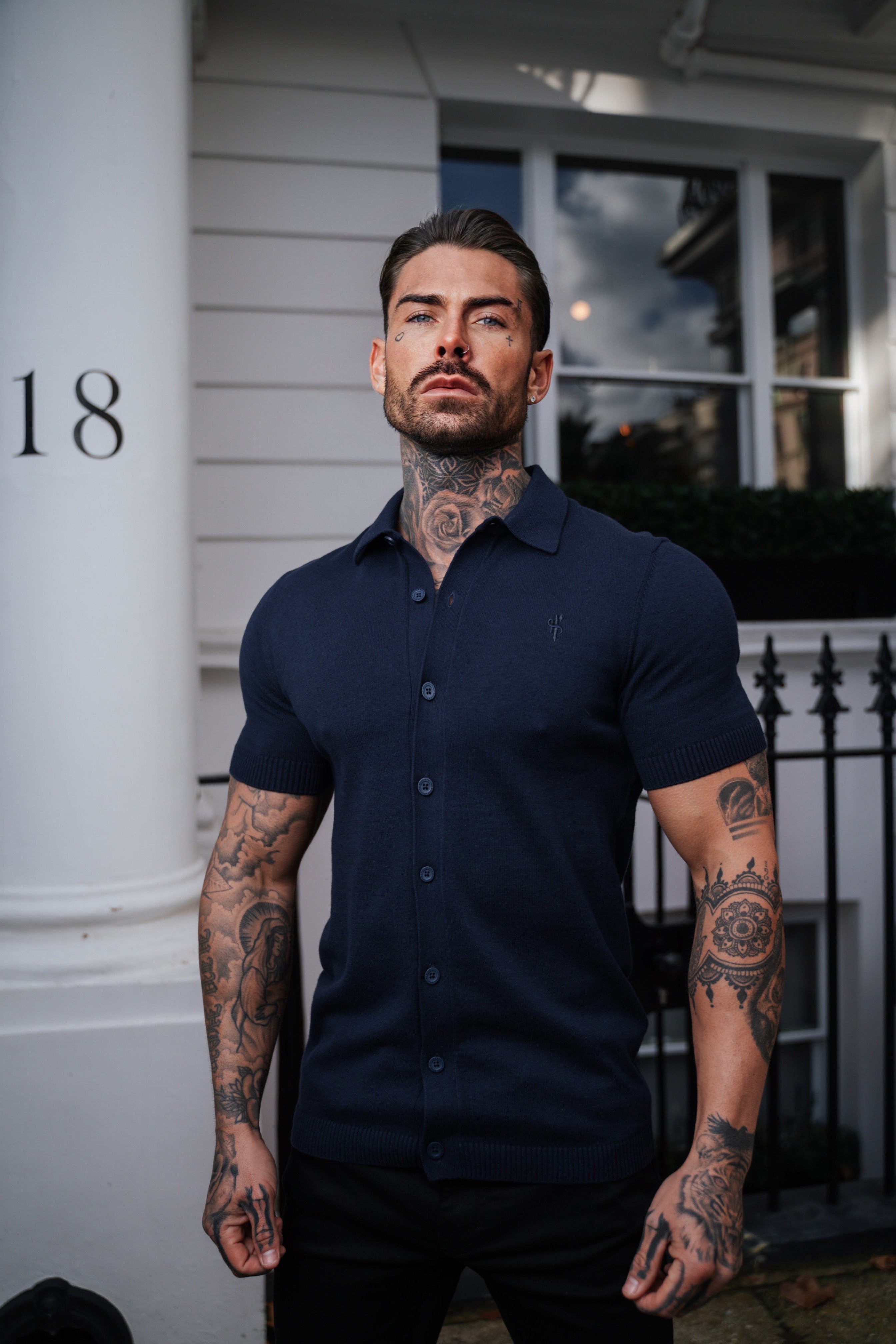 Classic Plain Navy Knitted Button Through Polo Short Sleeve - FSN103