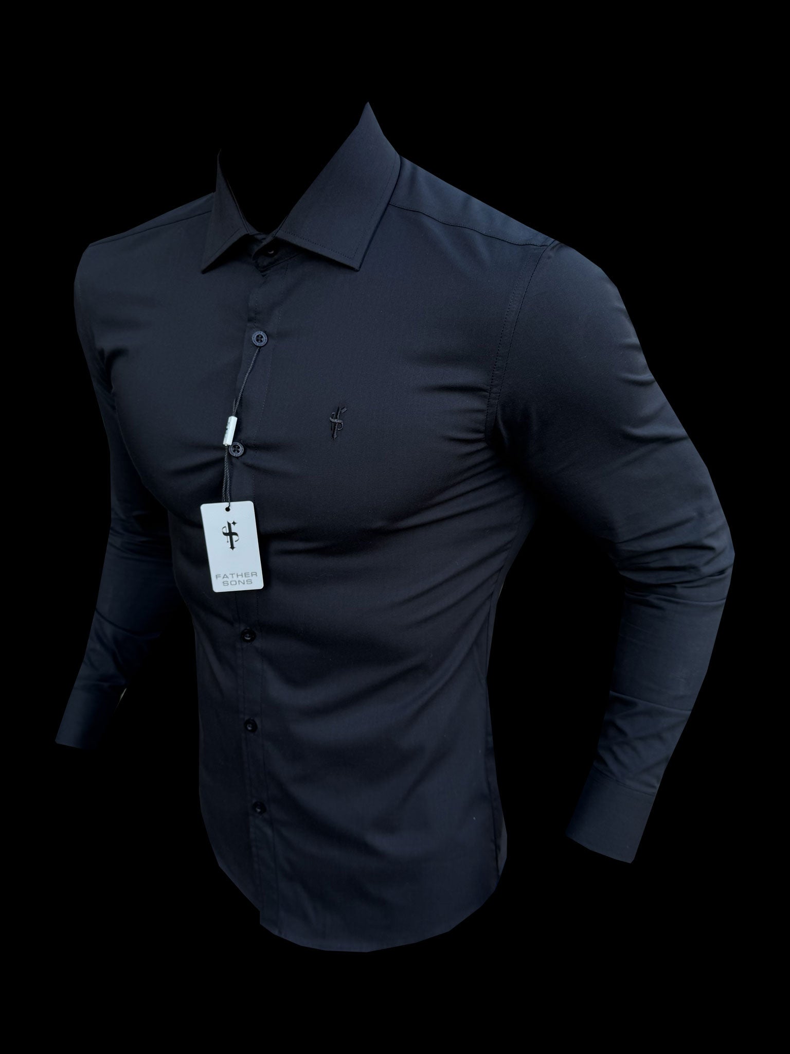 Muscle Fit Advanced Stretch Black Cutaway Collar Shirt - FS1164