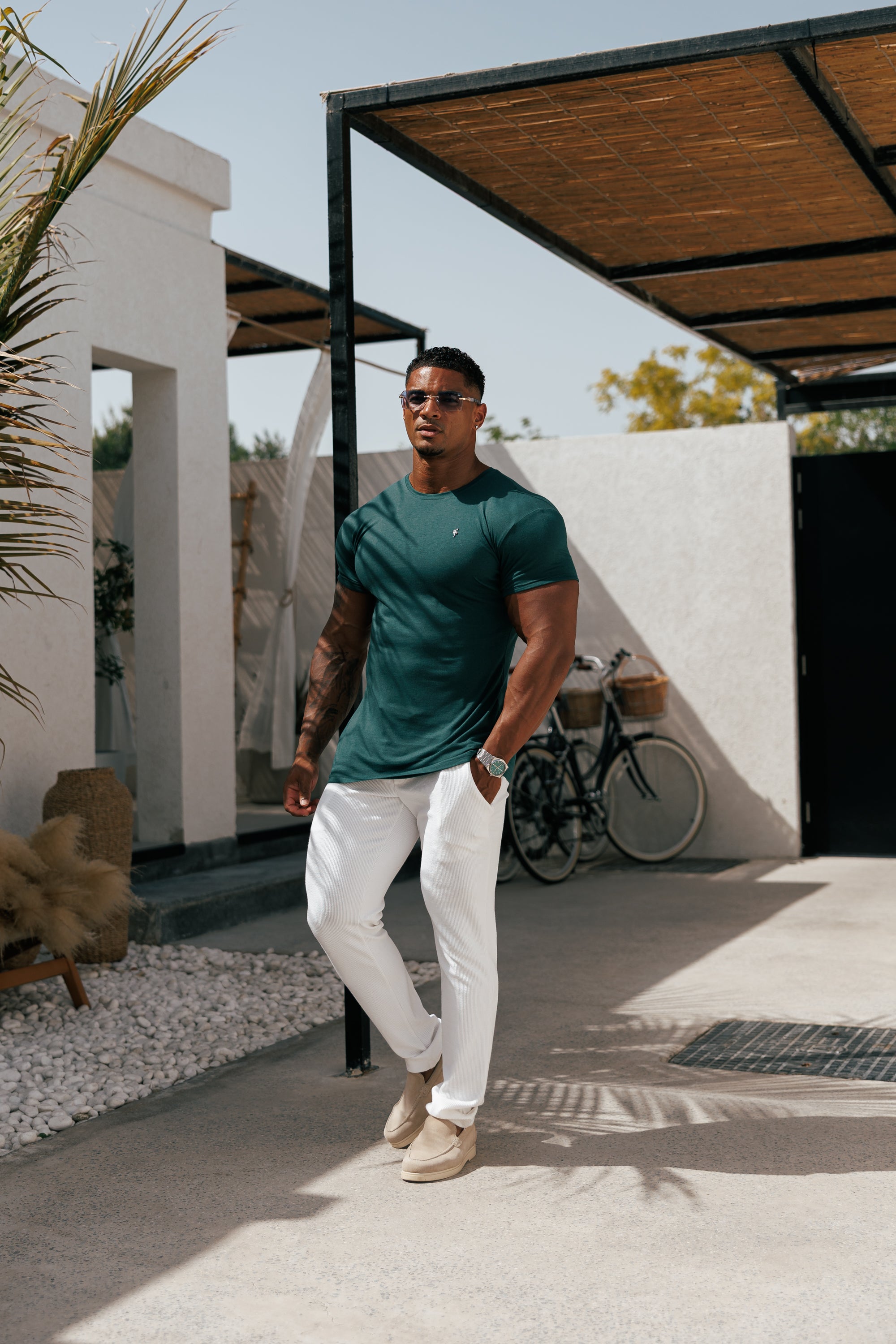 Forest Green / Black Bamboo Crew T Shirt - FSH1213