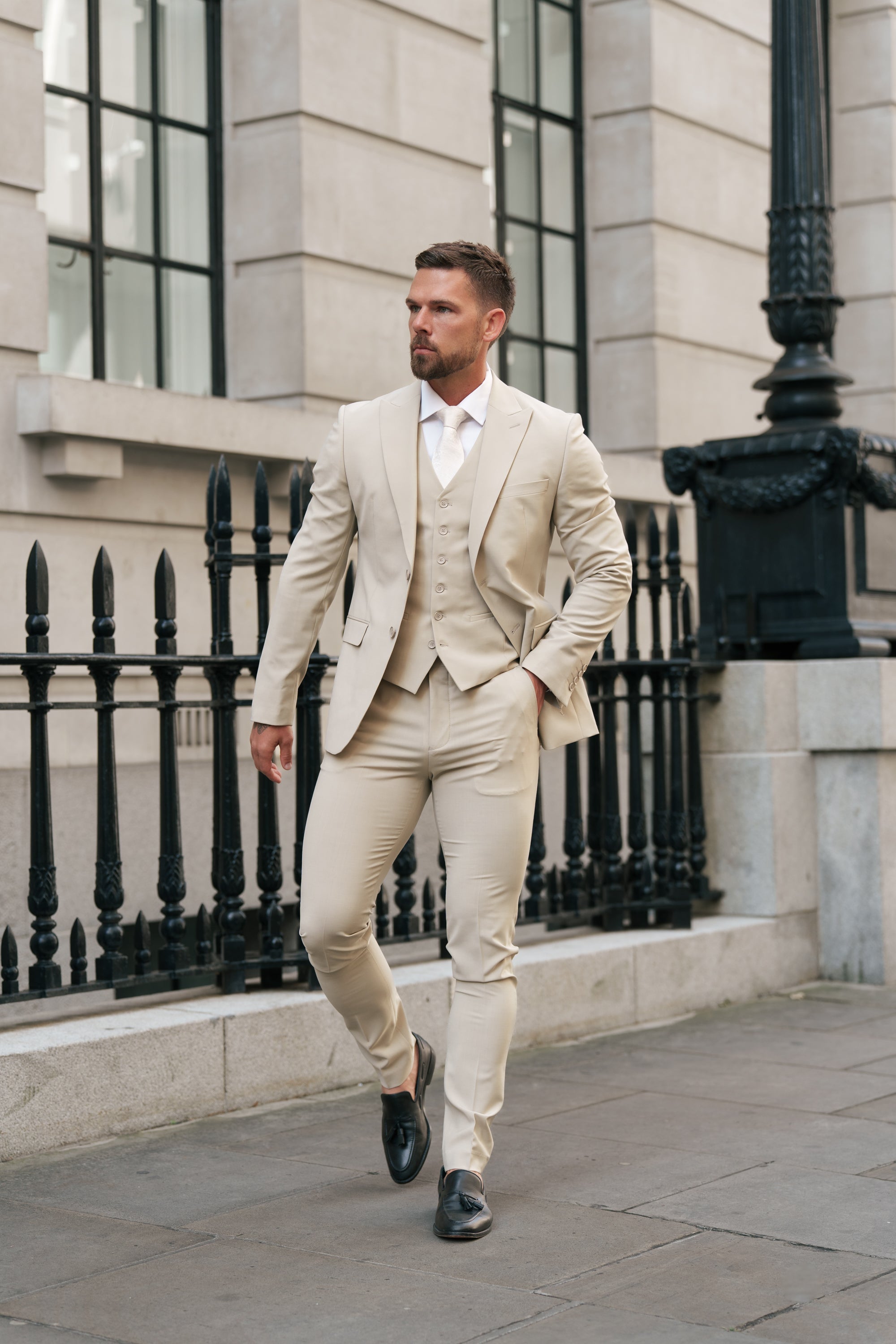 Slim Formal Beige Stretch Trousers - FST038