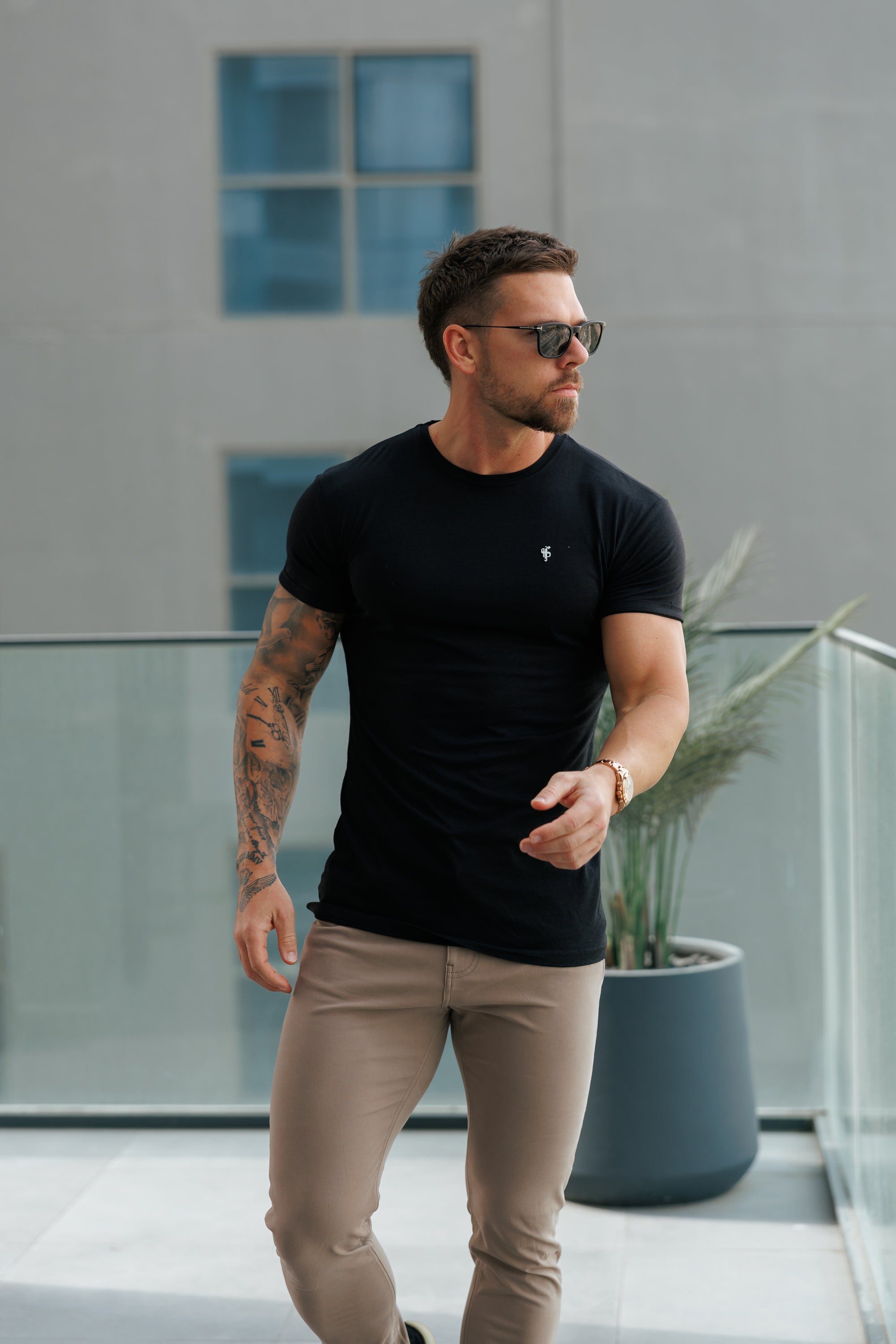 Black / Silver Bamboo Crew T Shirt - FSH1210