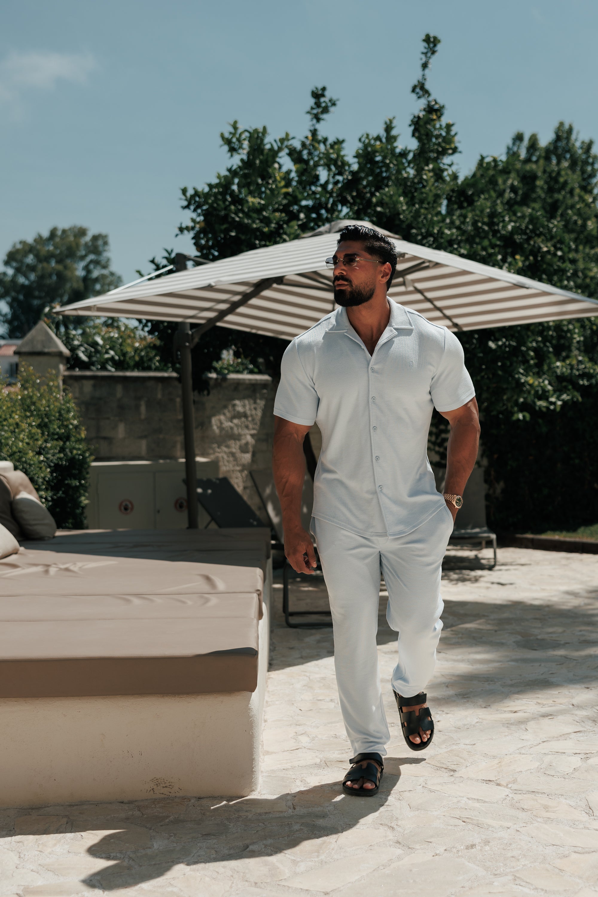 Jersey Cord Stretch Light Blue Revere Shirt Short Sleeve - FSR074 (PRE ORDER 18TH JULY)