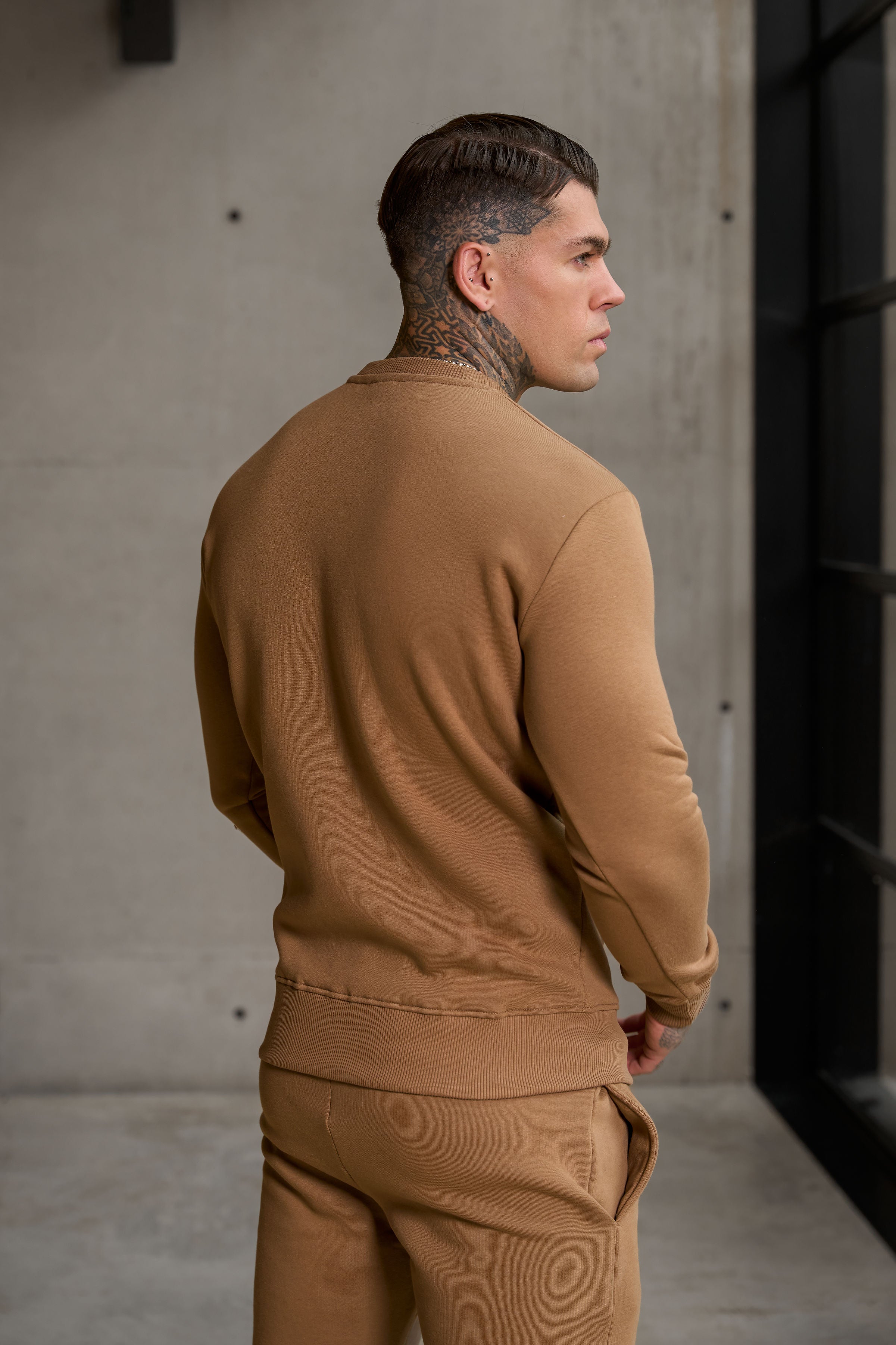 Plain Taupe Crew Jumper With FS Branding - FSH1185