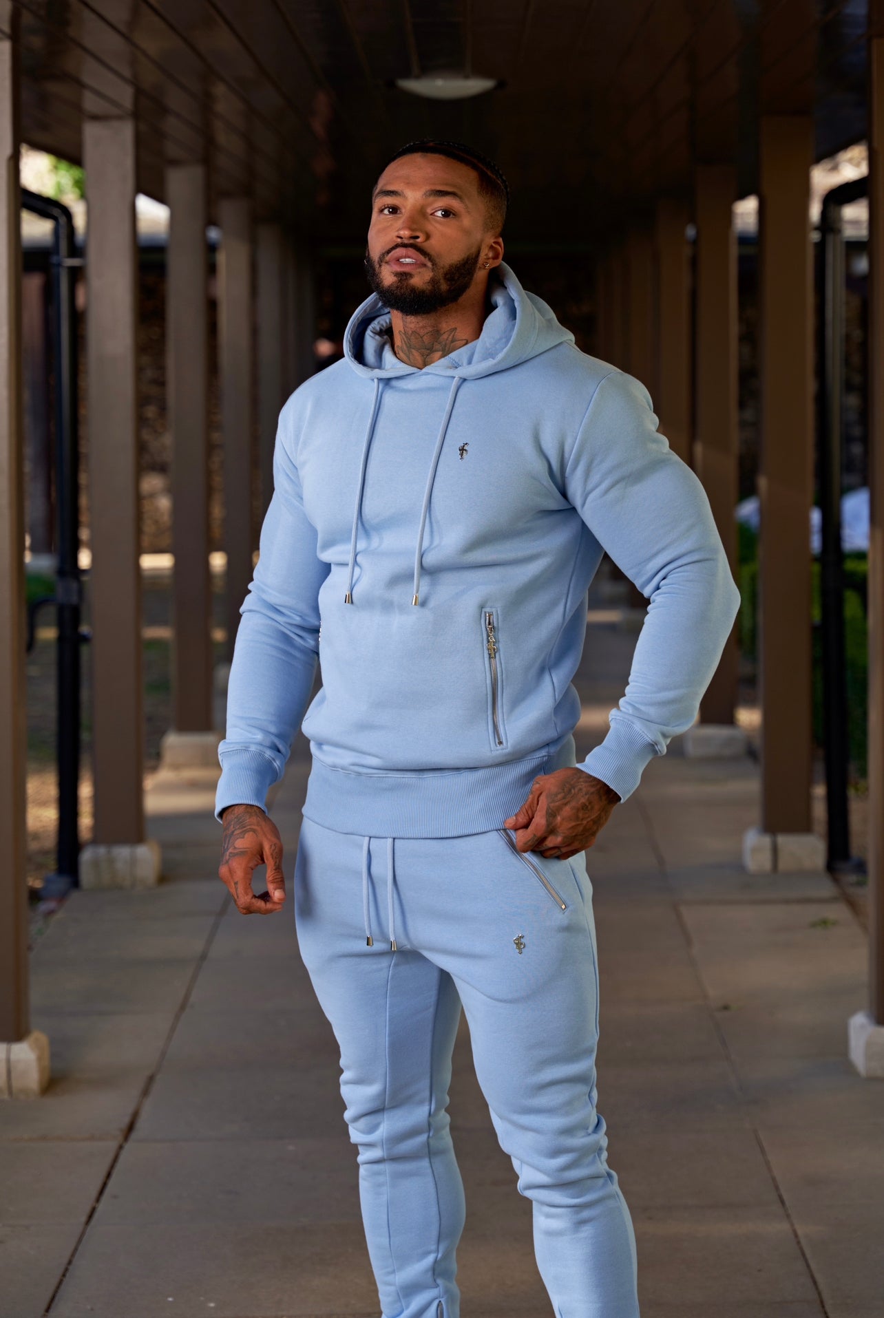 Sky Blue / Silver Tapered Bottoms with Ankle Zip Detail - FSH802