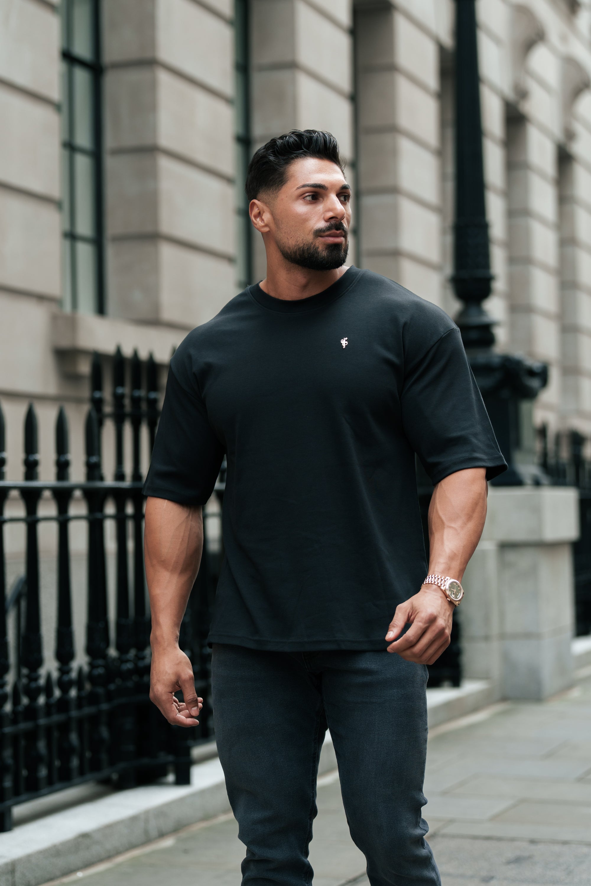 Black / Gold Oversized Crew T Shirt - FSH1373