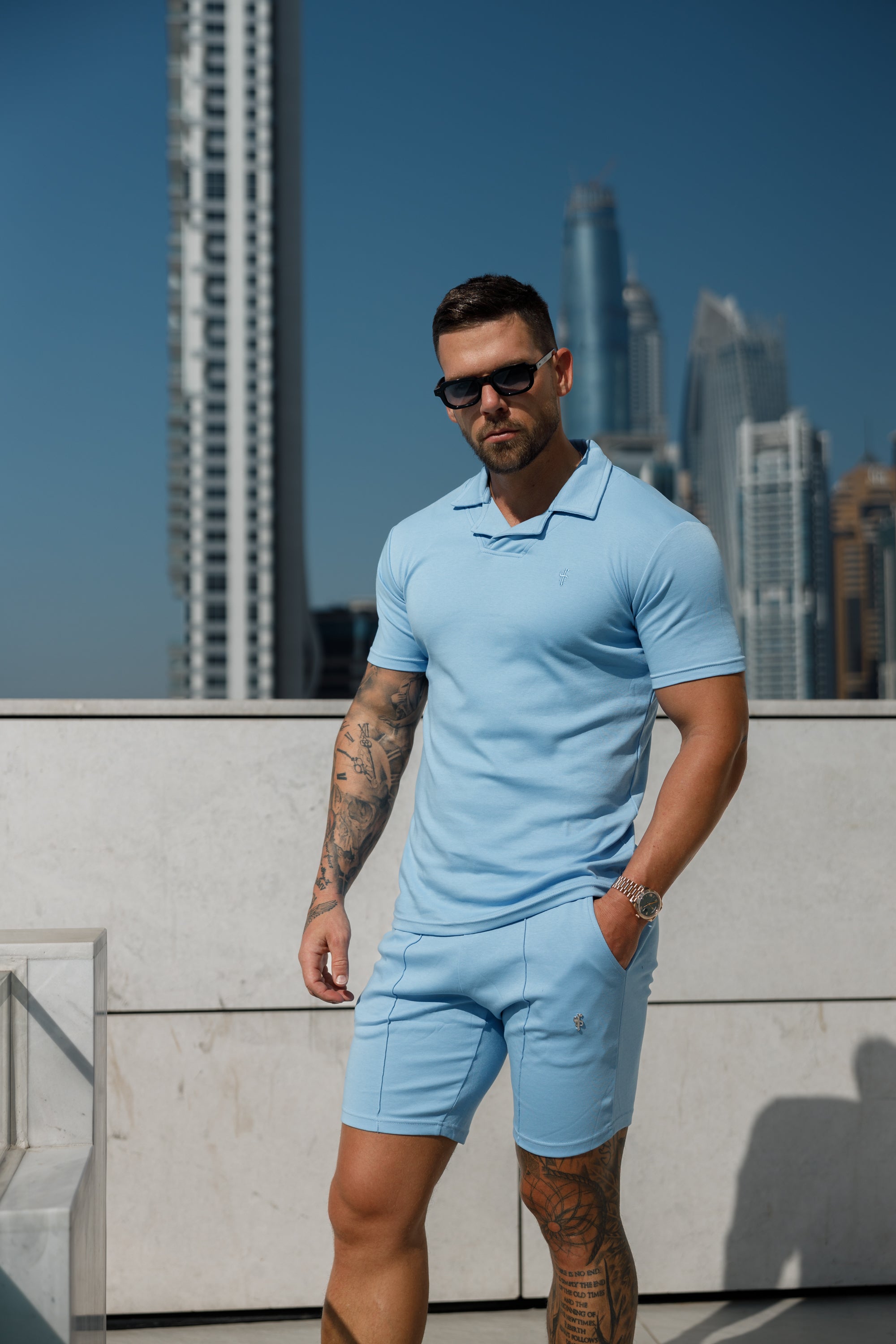 Classic Baby Blue Polo Shirt With Revere Collar - FSH1064