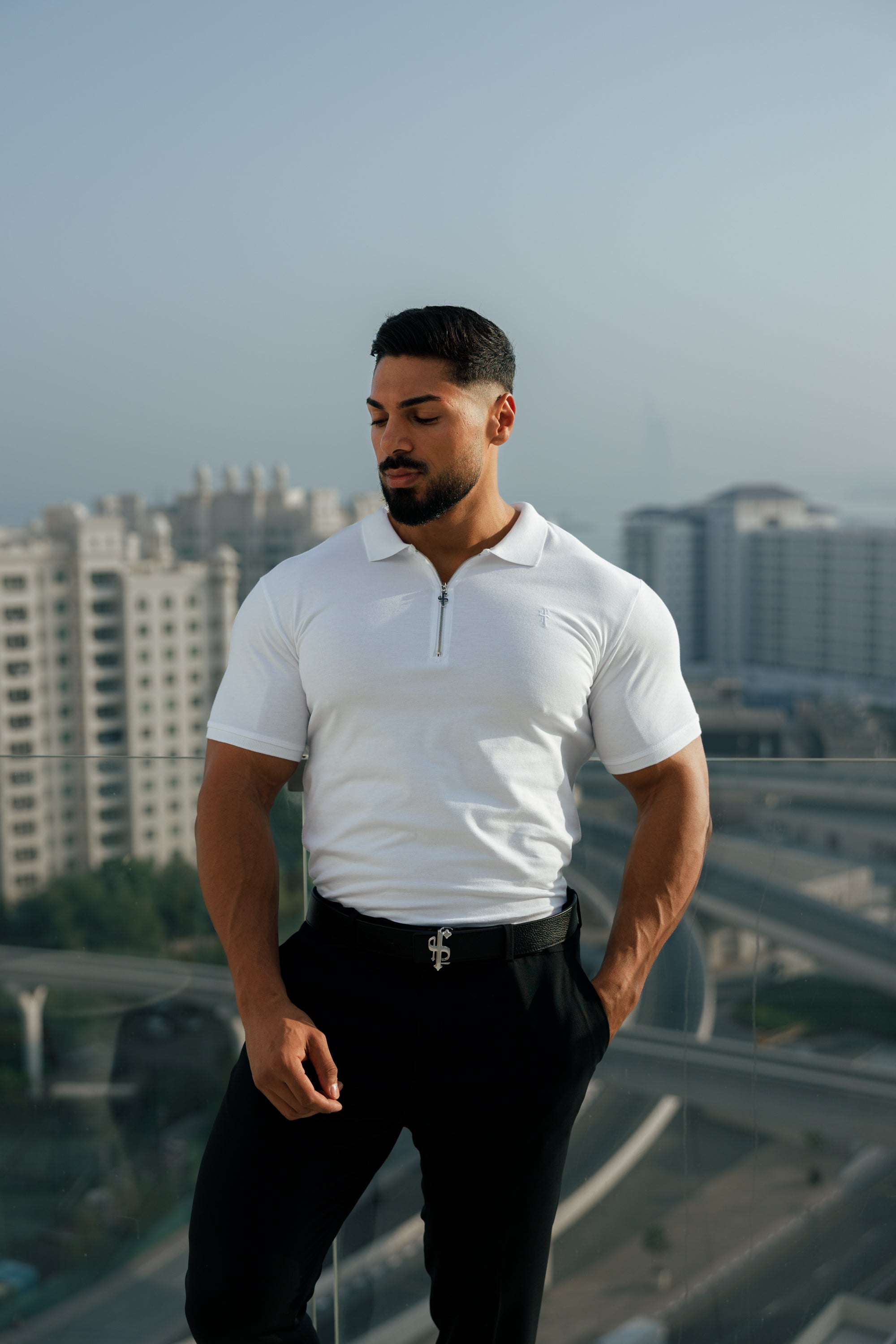 Classic White and Silver Zipped Polo Shirt - FSH853