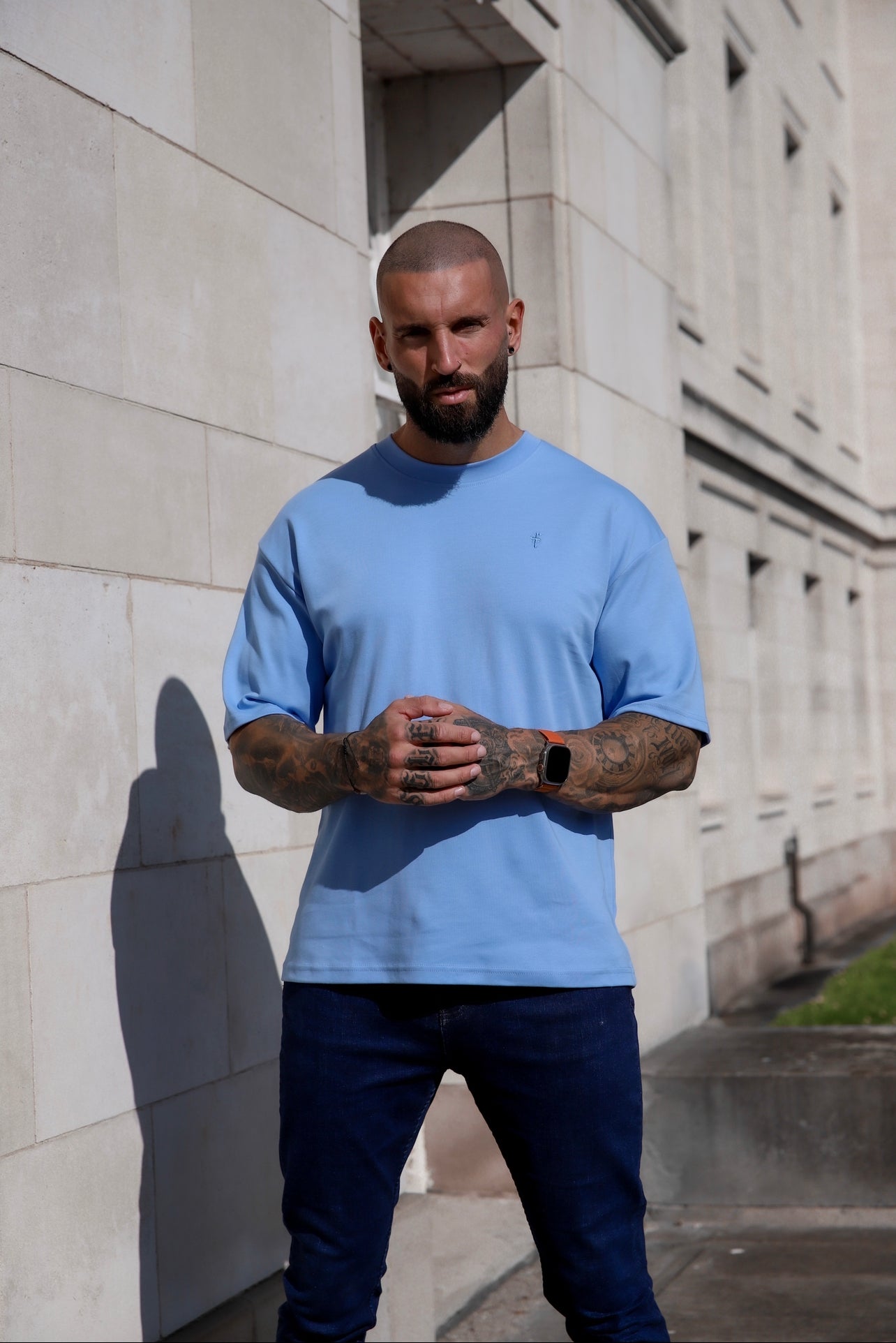 Classic Light Blue Oversized Crew T Shirt - FSH872