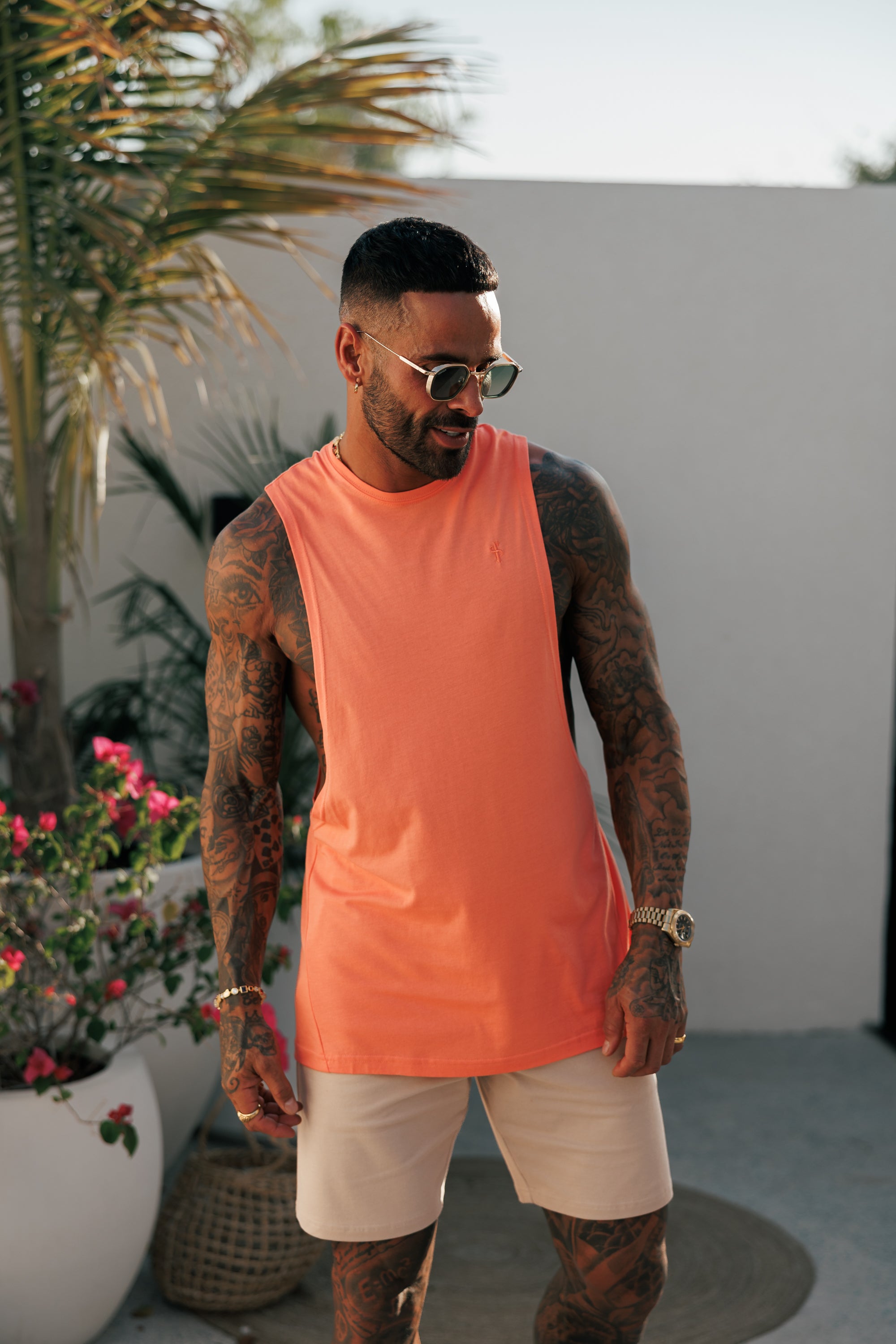 Classic Bamboo Dropped Armhole Salmon Vest - FSH1344