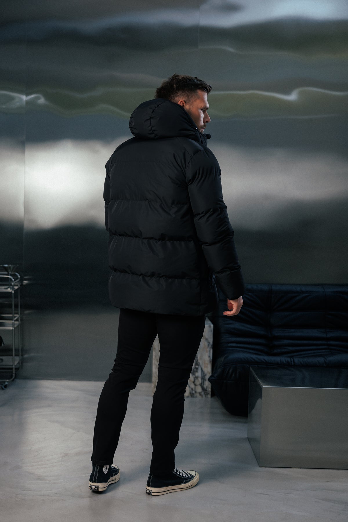 Black Padded Coat with Hood - FSN234