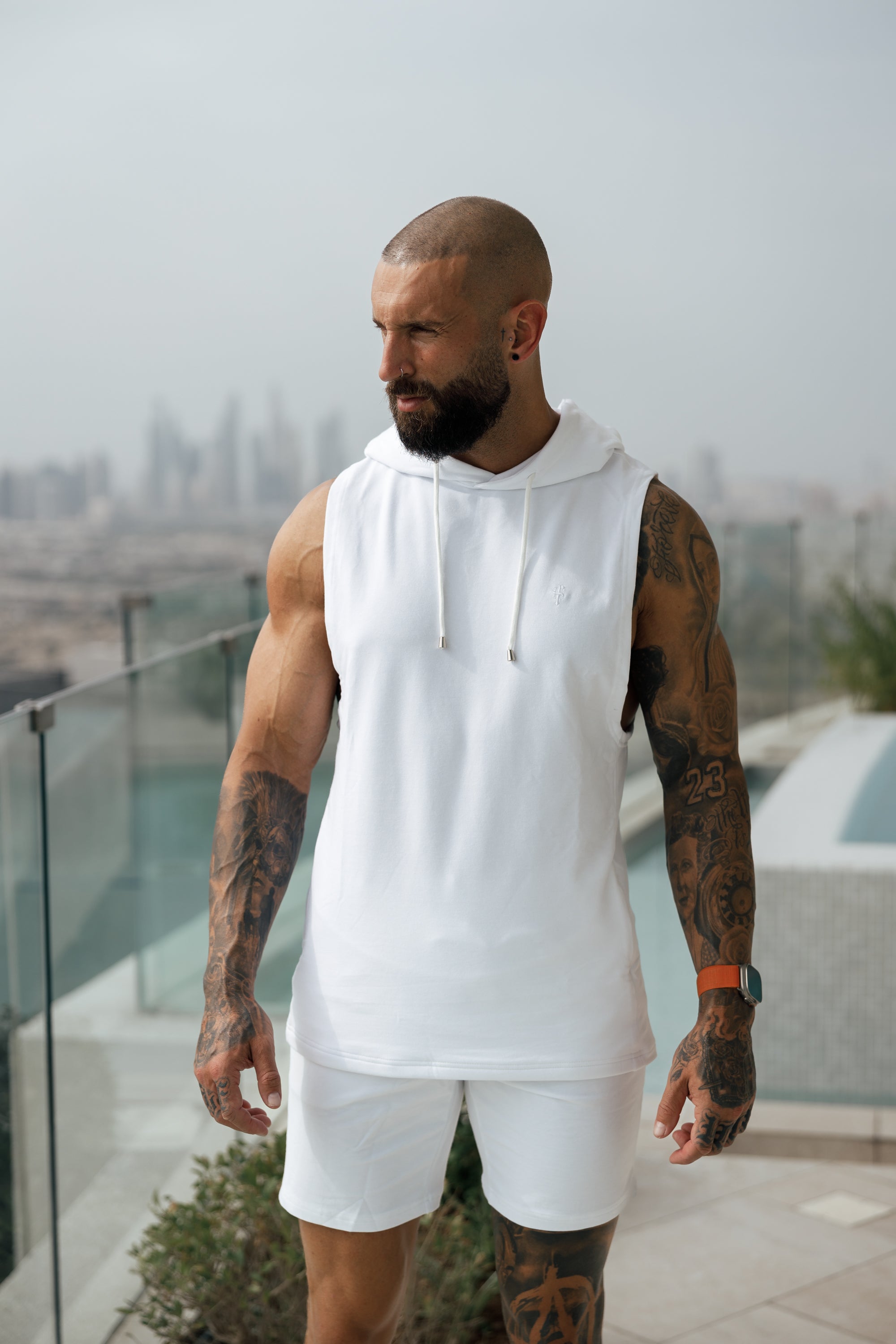 Sleeveless White Gym Hoodie - FSH897