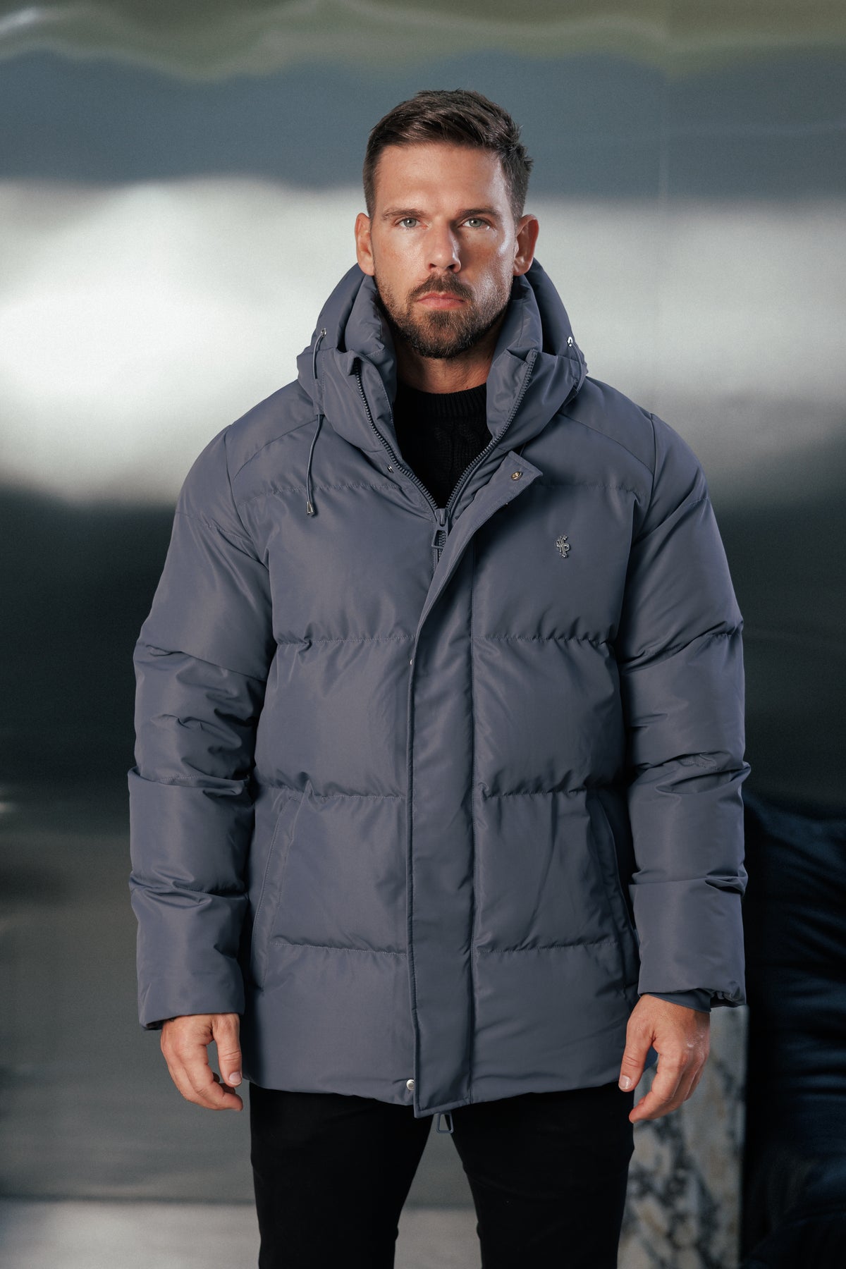 Gunmetal Padded Coat with Hood - FSN237 (PRE ORDER 24TH OCTOBER)