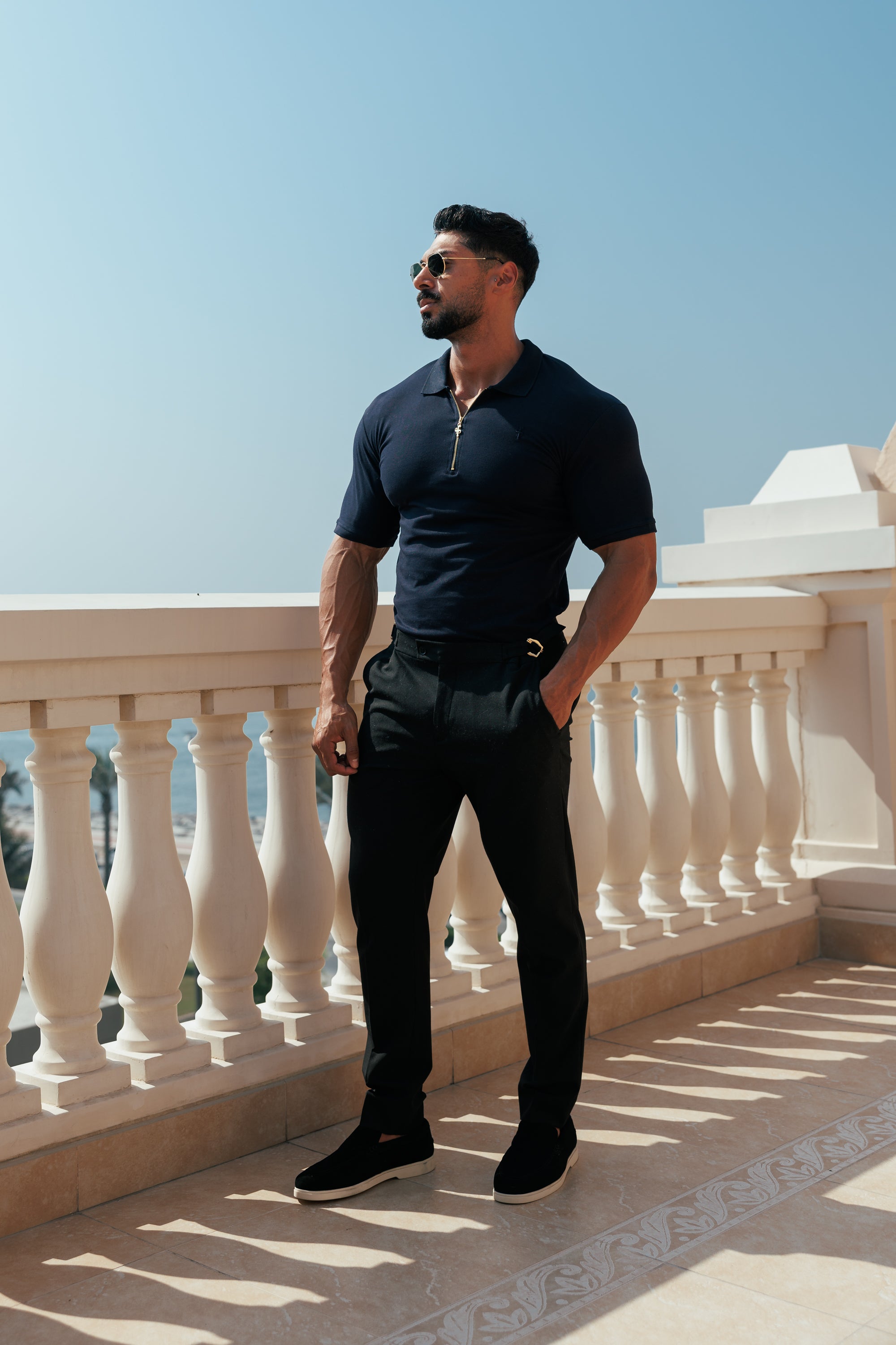 Classic Navy and Gold Zipped Polo Shirt - FSH809